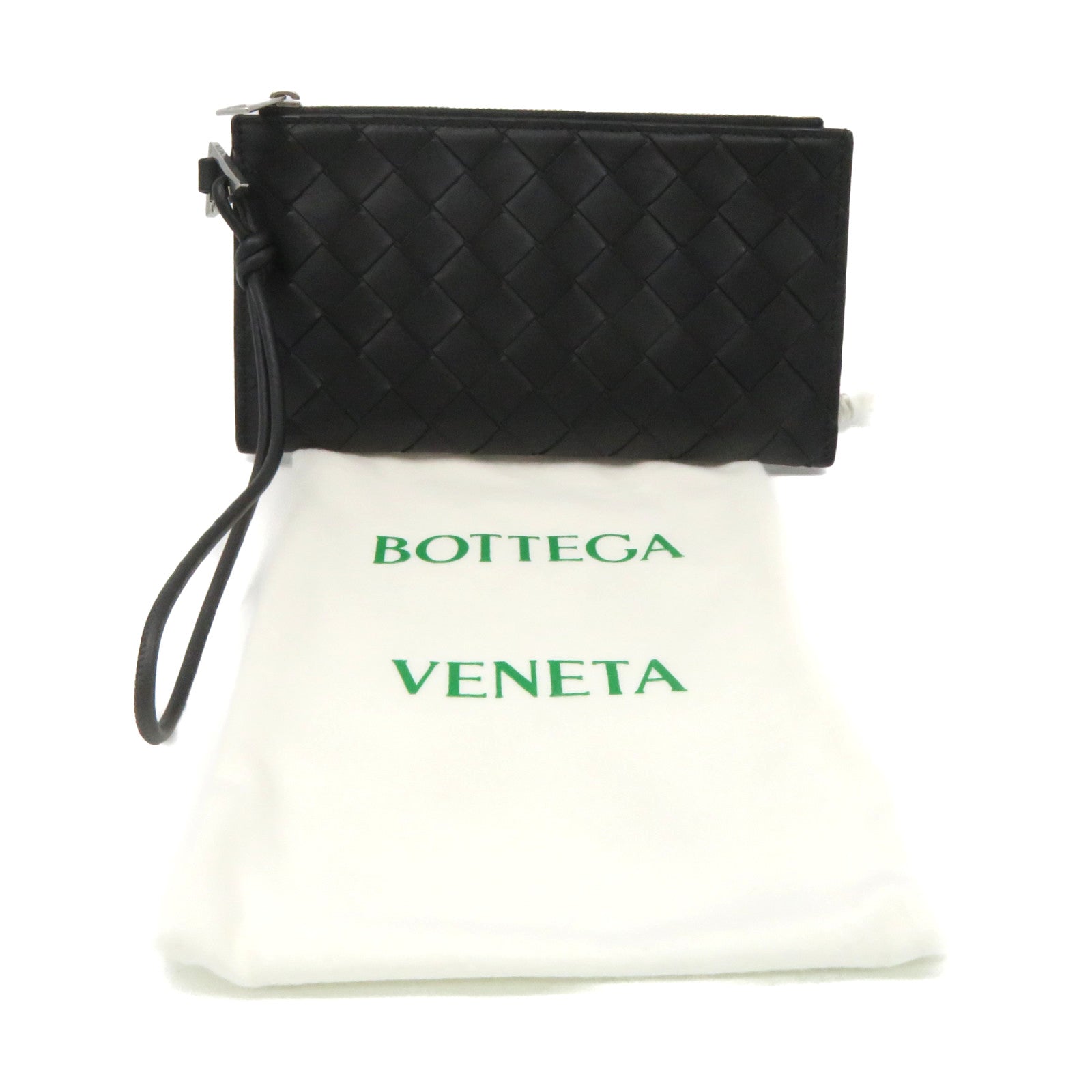 BOTTEGA VENETA 織紋皮革Pouch wallet拉鏈長錢包黑色