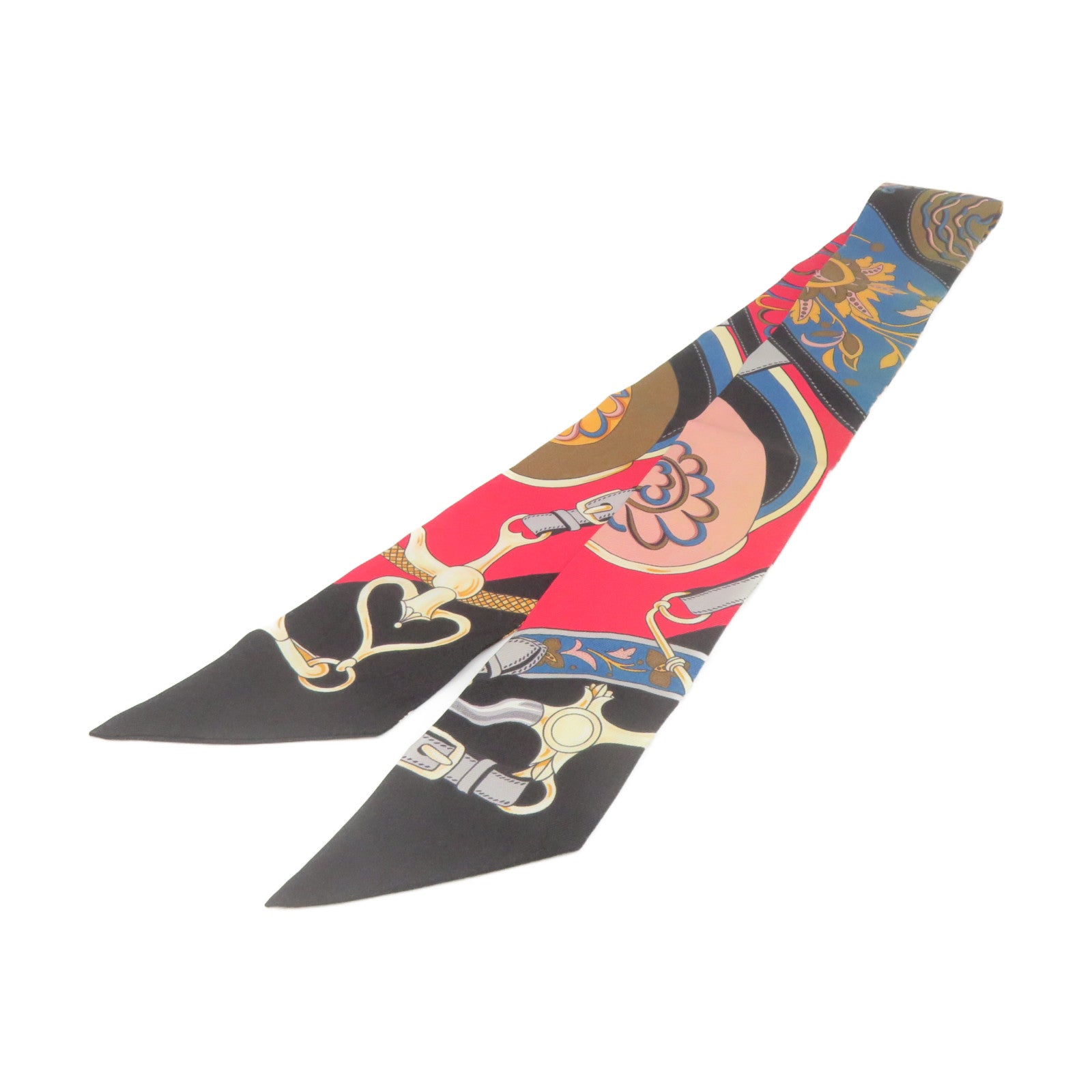 HERMES 絲質Twilly Scarf絲巾軍綠色/彩色