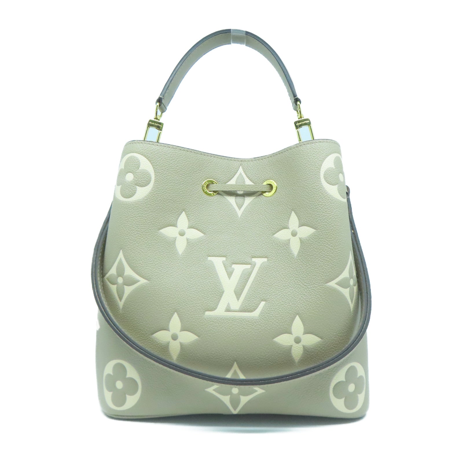 LOUIS VUITTON Monogram Empreinte NeoNoe MM金扣手挽肩背兩用袋米色