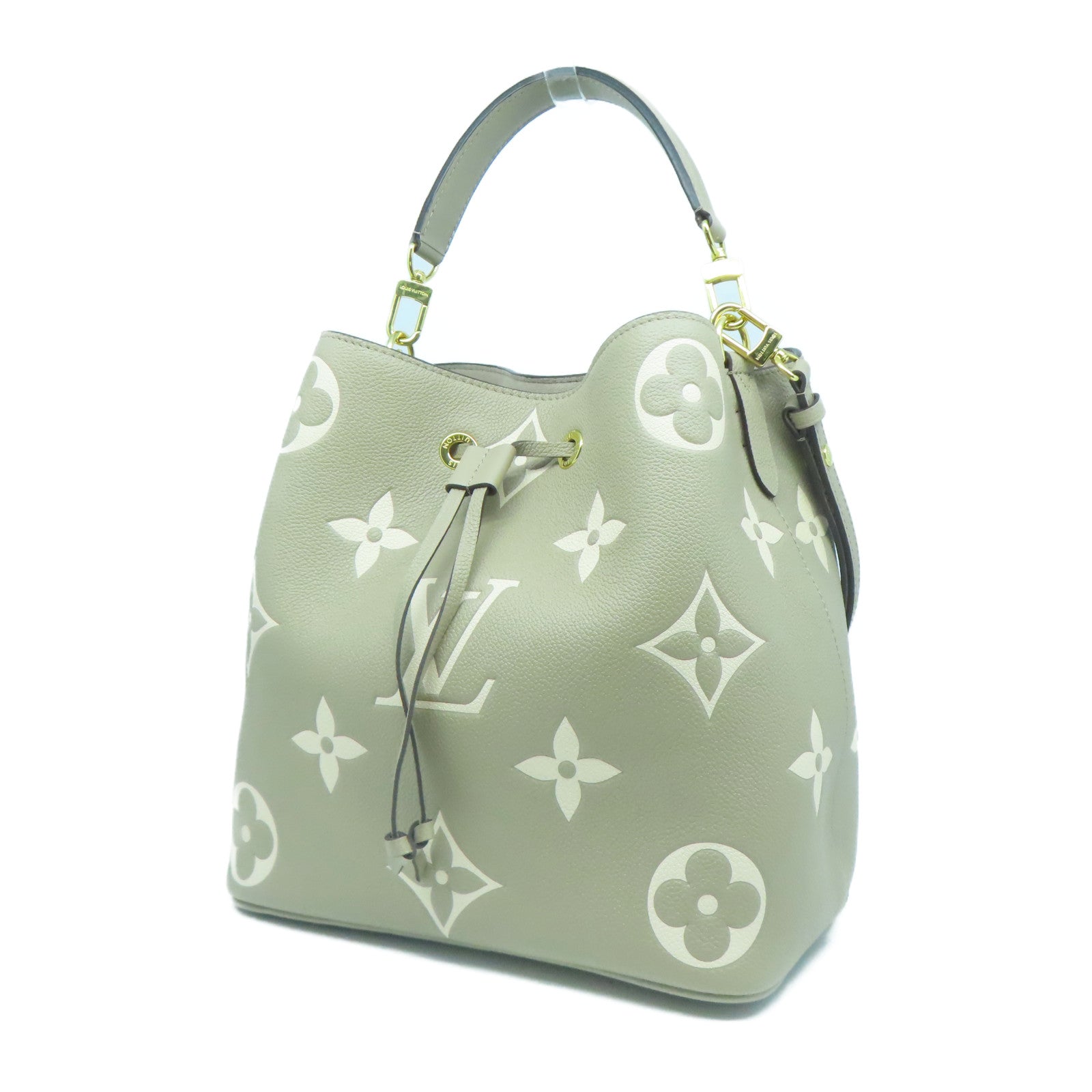 LOUIS VUITTON Monogram Empreinte NeoNoe MM金扣手挽肩背兩用袋米色