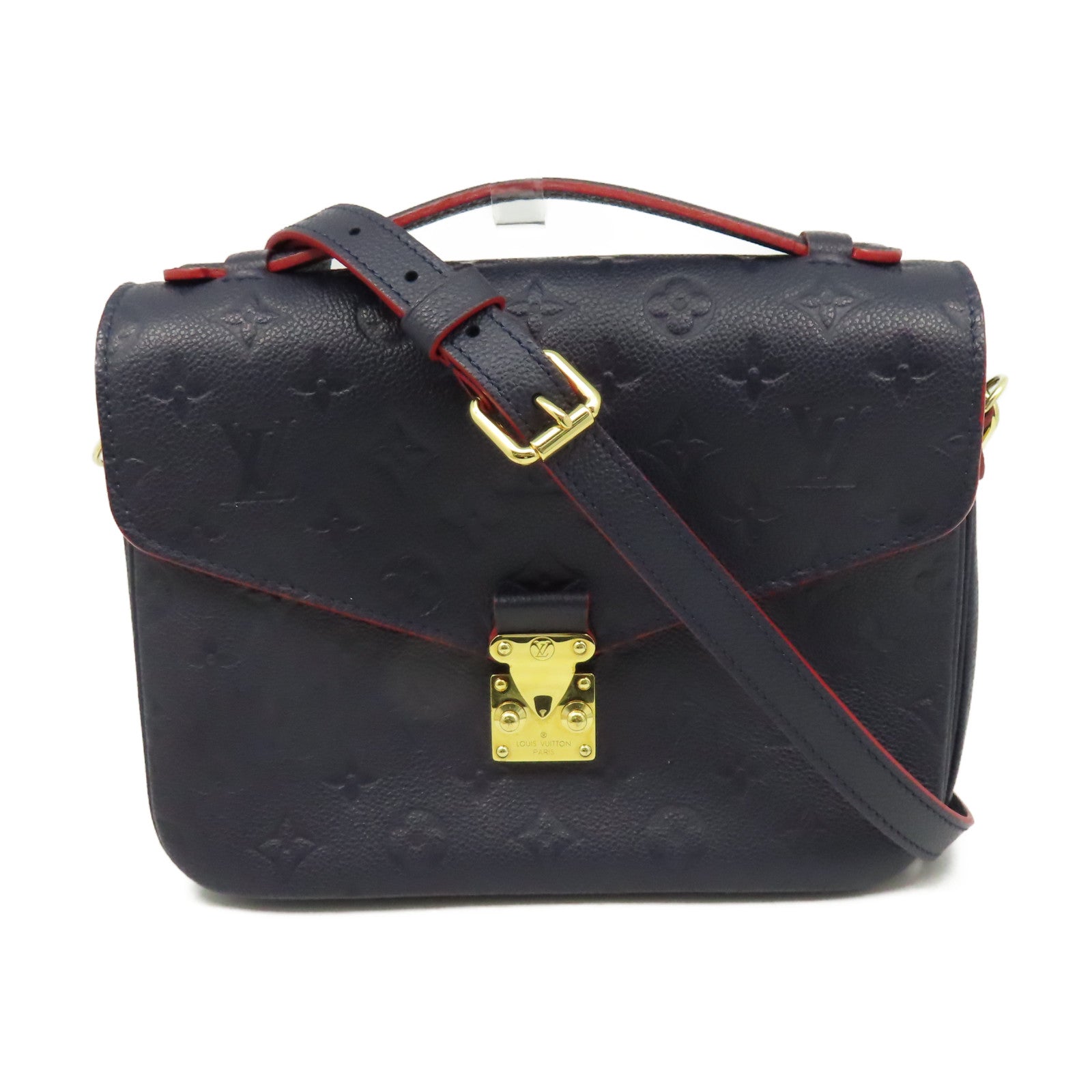LOUIS VUITTON Monogram Empreinte Pochette Metis金扣手挽肩背兩用袋深藍色