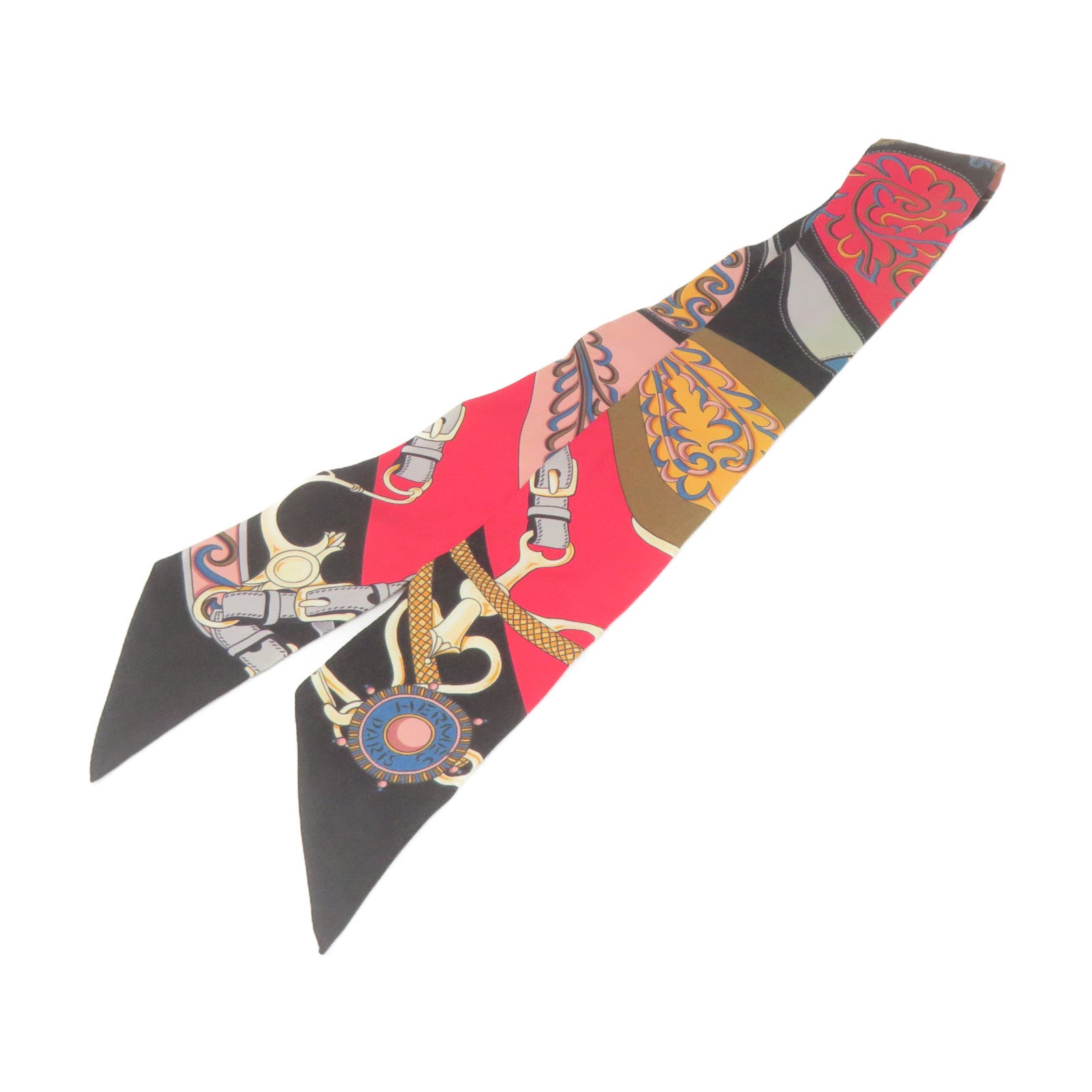 HERMES 絲質Twilly Scarf絲巾軍綠色/彩色