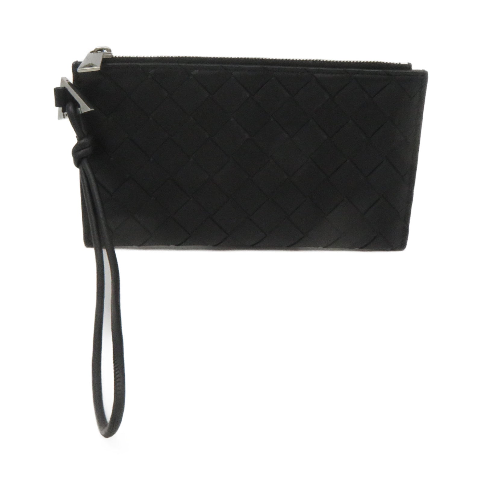 BOTTEGA VENETA 織紋皮革Pouch wallet拉鏈長錢包黑色