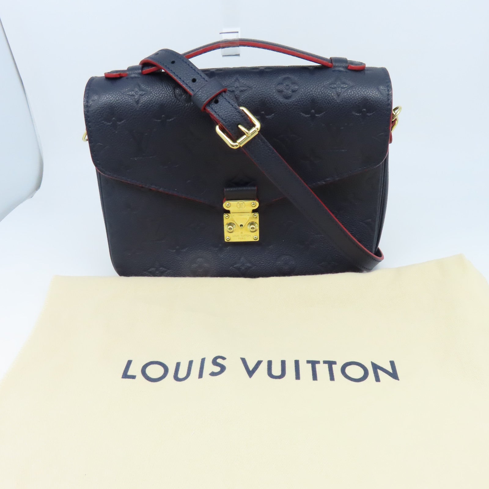 LOUIS VUITTON Monogram Empreinte Pochette Metis金扣手挽肩背兩用袋深藍色