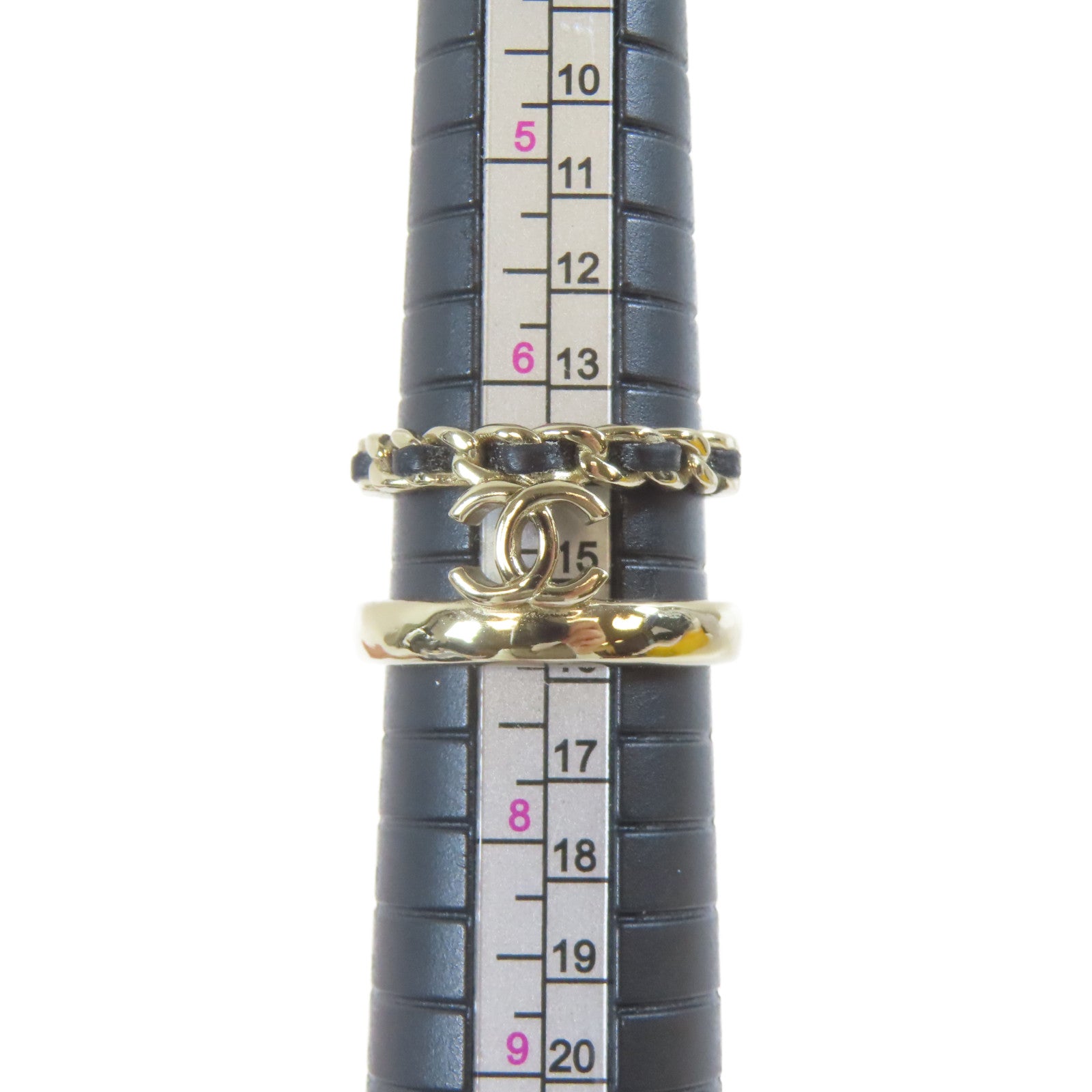 CHANEL 金屬Ring戒指金色/黑色US#6.75
