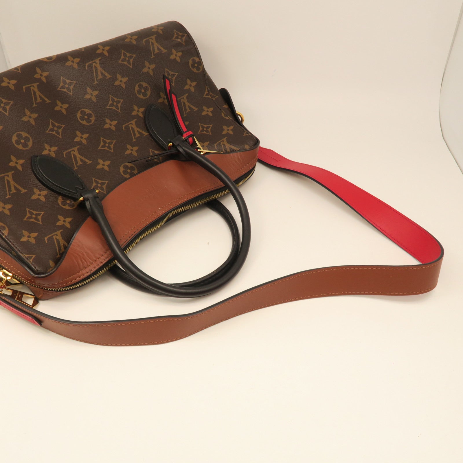 LOUIS VUITTON Monogram Tuileries 2 way Shoulder gold buckle handle shoulder bag brown
