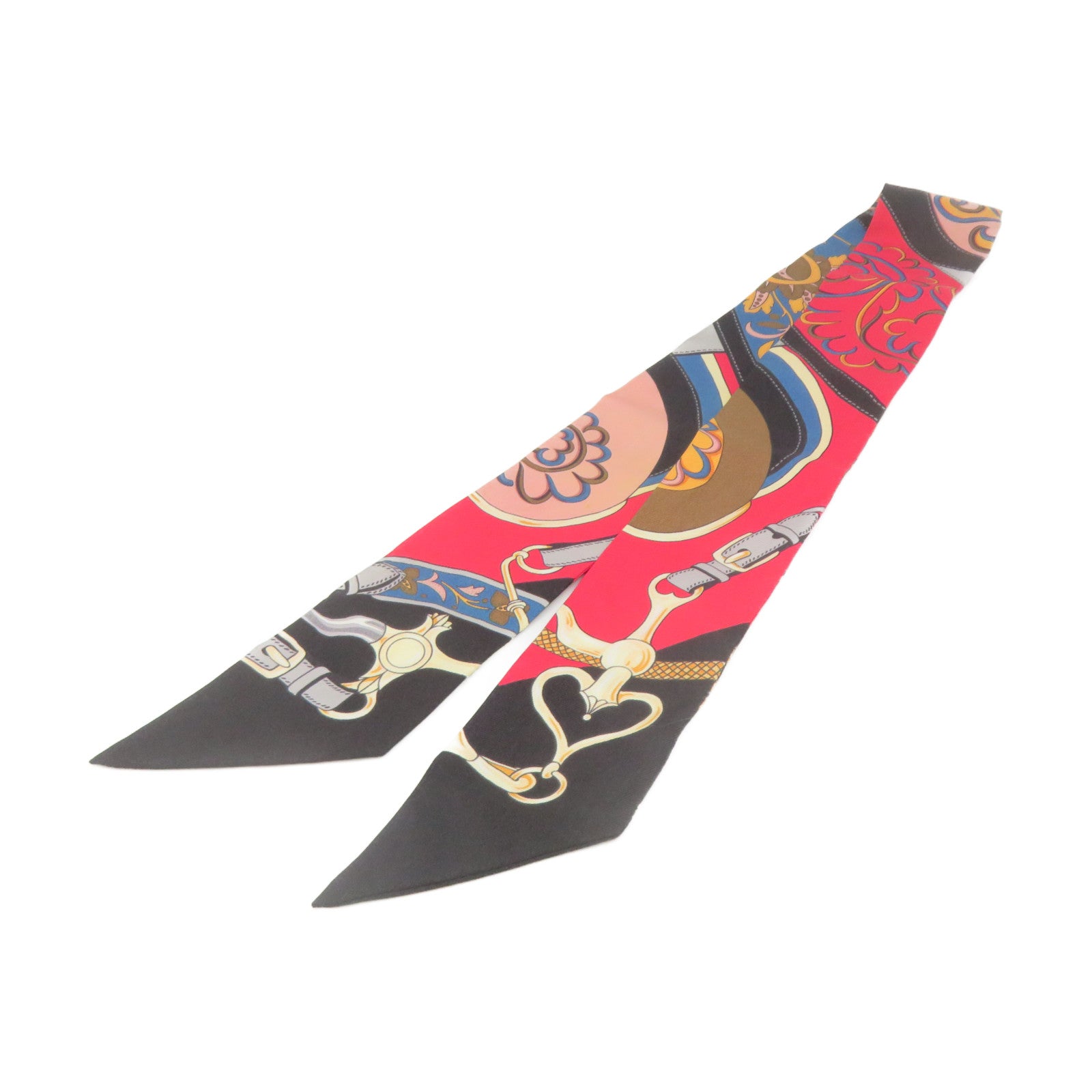 HERMES 絲質Twilly Scarf絲巾軍綠色/彩色