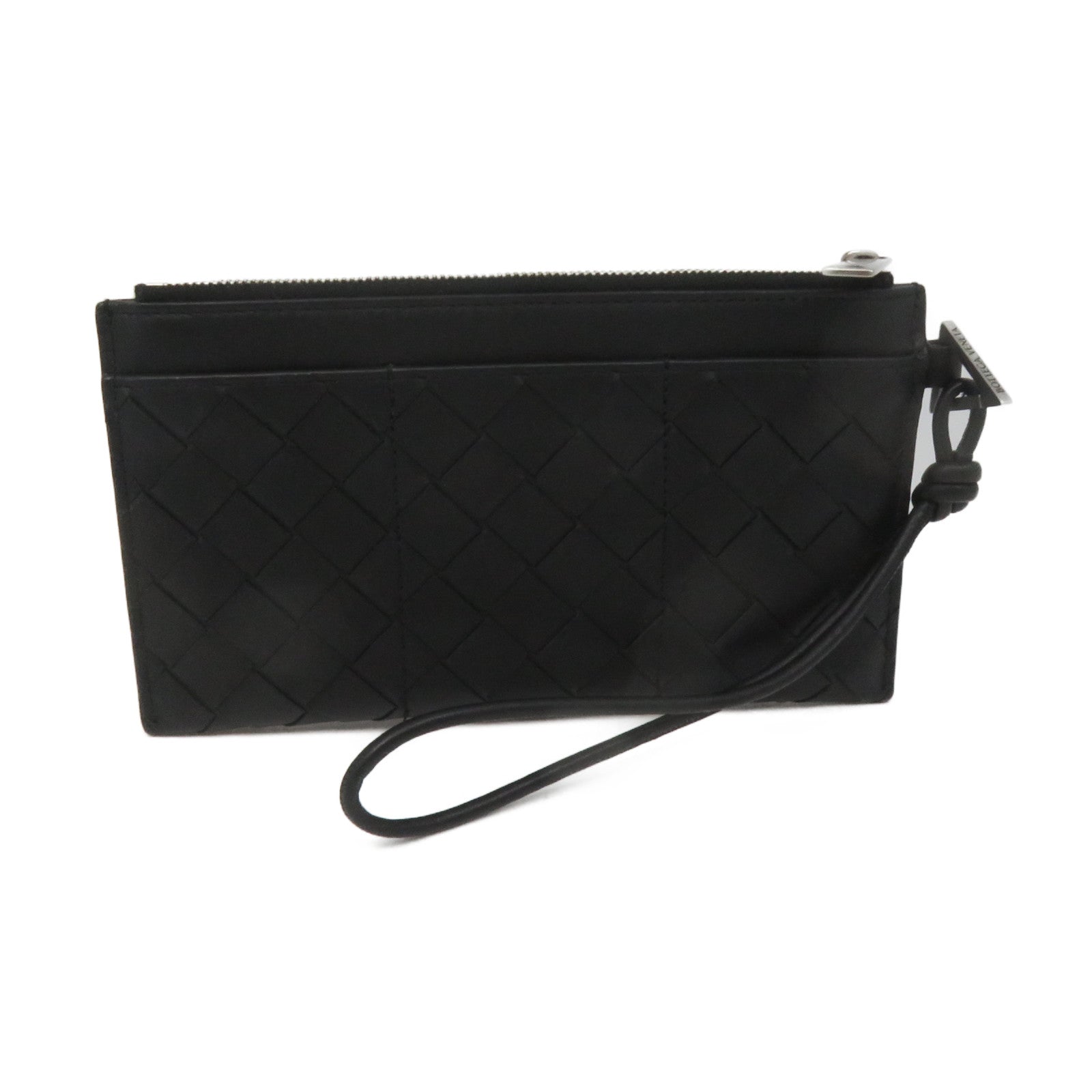 BOTTEGA VENETA 織紋皮革Pouch wallet拉鏈長錢包黑色