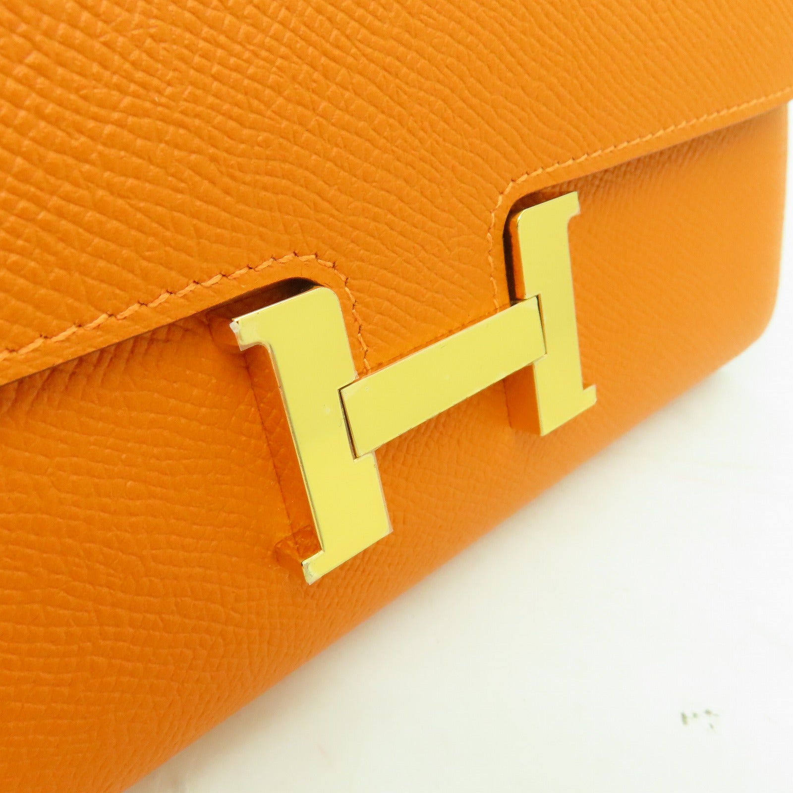 HERMES Epsom皮革Constance To Go金扣肩背袋橙色