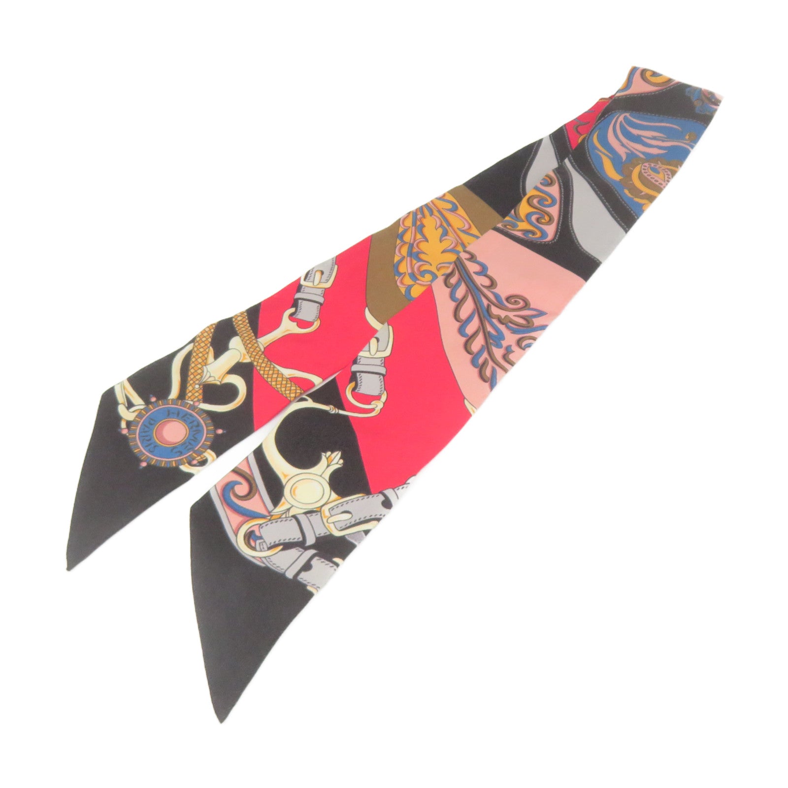 HERMES 絲質Twilly Scarf絲巾軍綠色/彩色