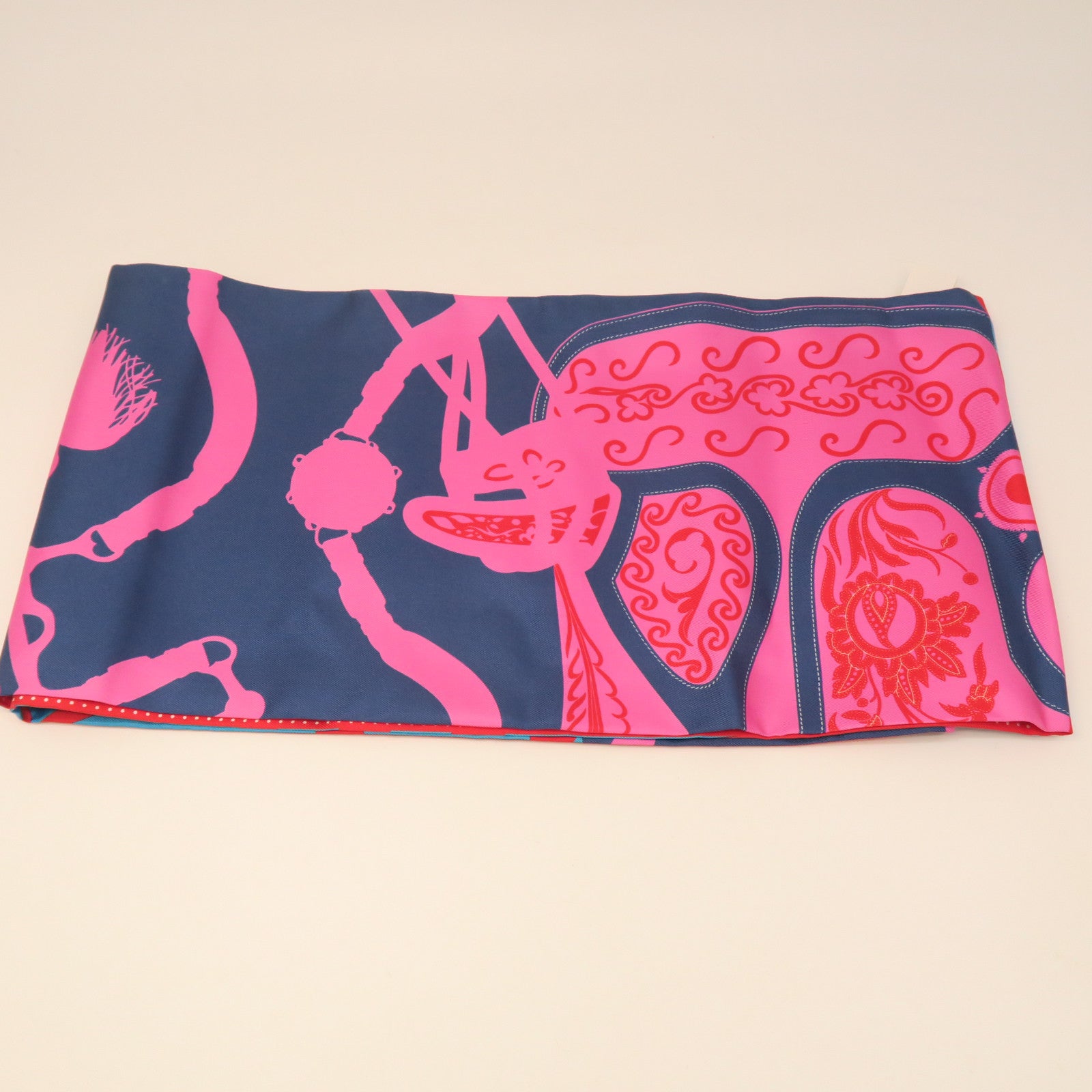 HERMES Silk Maxi Twilly Scarf Red/Blue/Pink