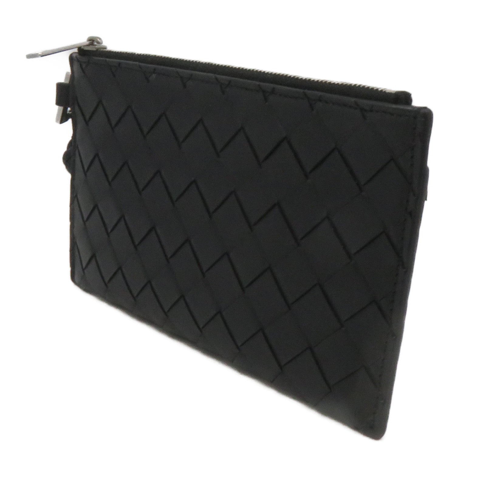 BOTTEGA VENETA 織紋皮革Pouch wallet拉鏈長錢包黑色