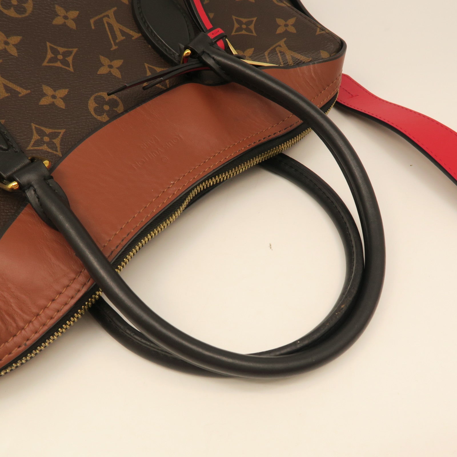 LOUIS VUITTON Monogram Tuileries 2 way Shoulder gold buckle handle shoulder bag brown