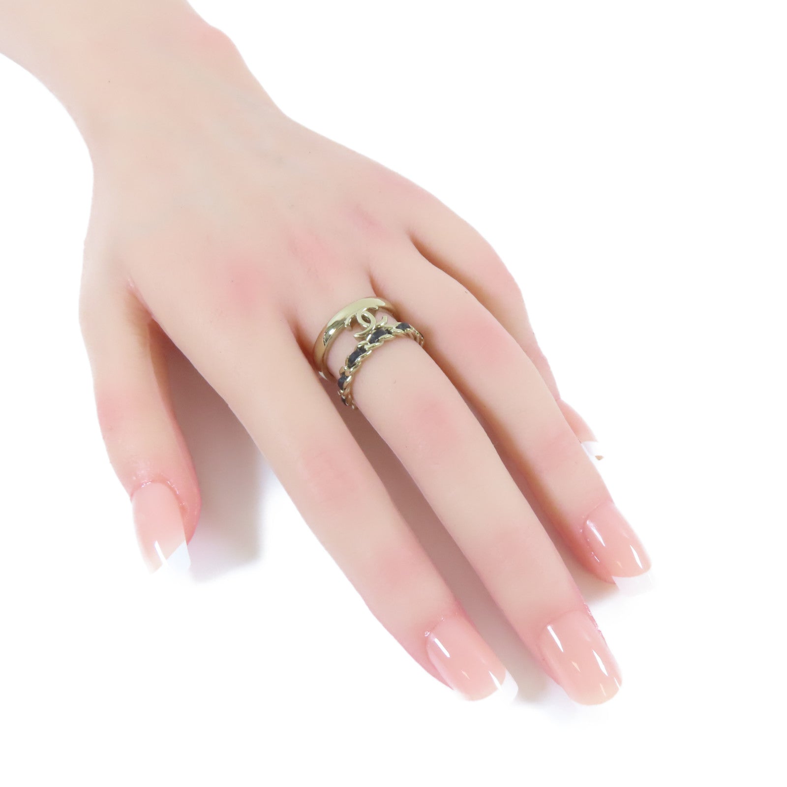 CHANEL 金屬Ring戒指金色/黑色US#6.75