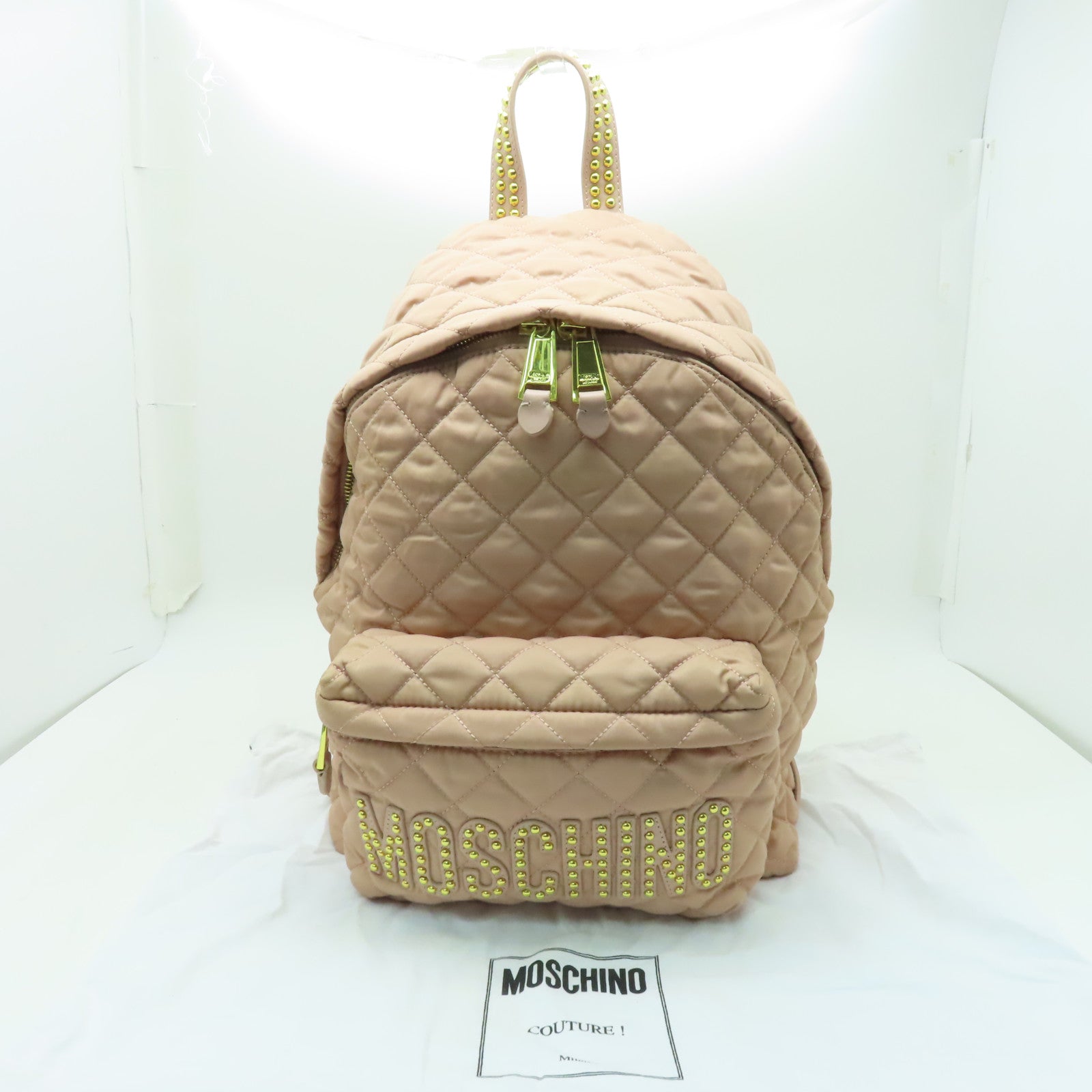 MOSCHINO 尼龍Backpack金扣背包粉紅色