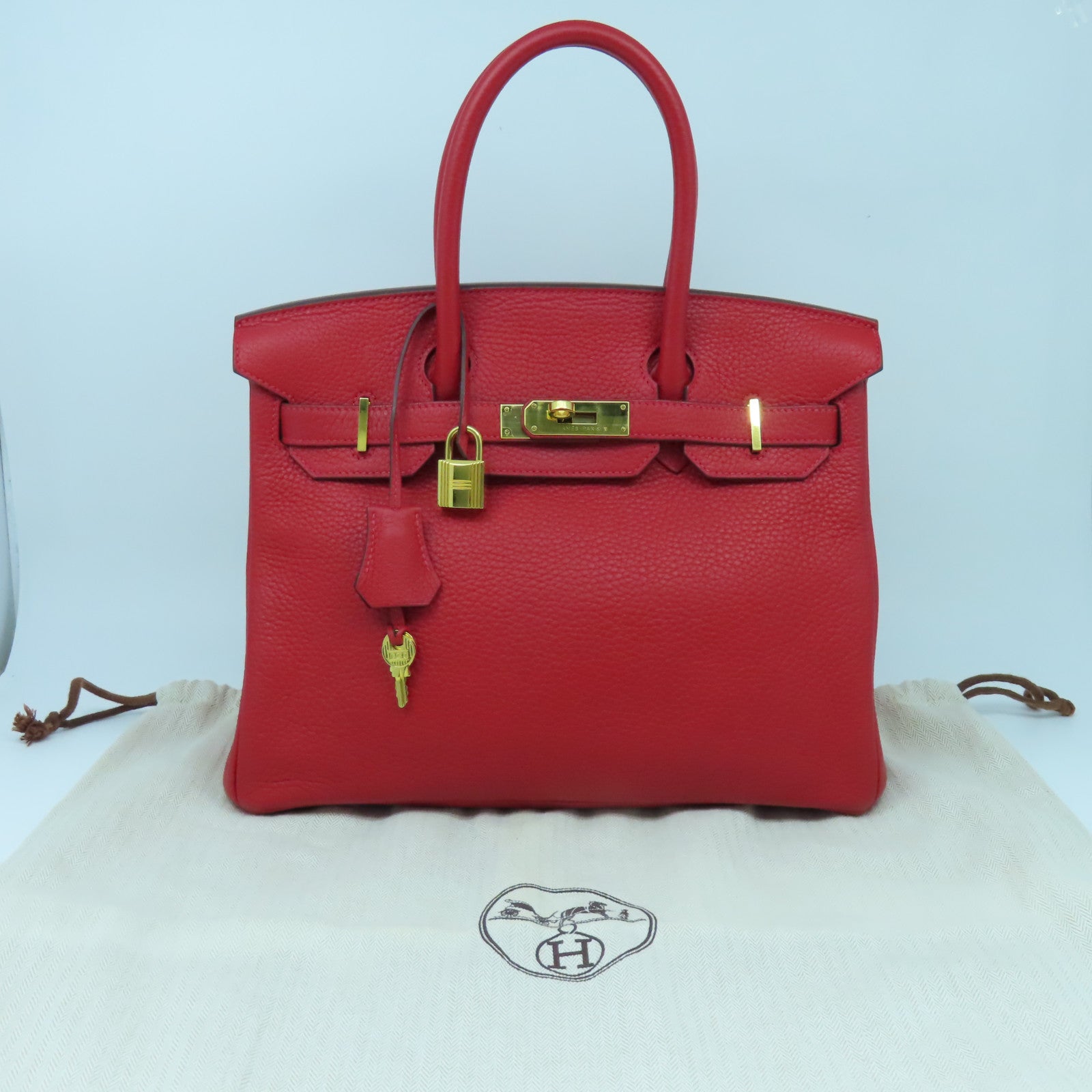 HERMES 【激減優惠】Togo皮革Birkin 30金扣手挽袋鮮紅色