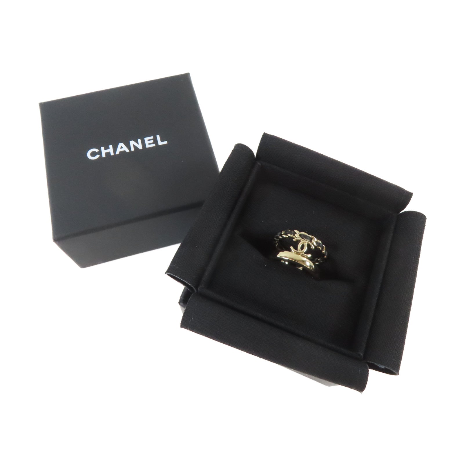 CHANEL 金屬Ring戒指金色/黑色US#6.75