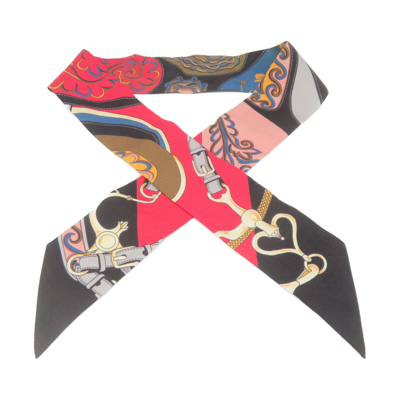 HERMES 絲質Twilly Scarf絲巾軍綠色/彩色