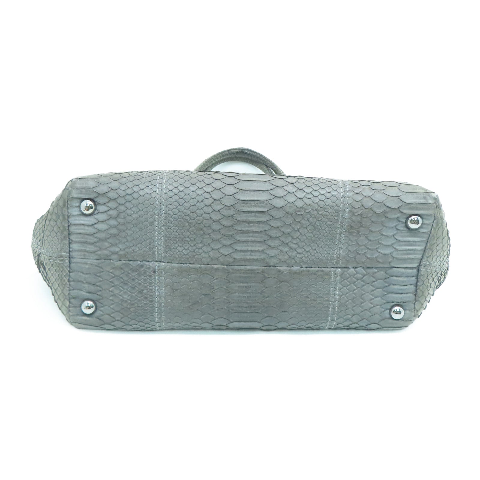 CHANEL [Sharp Discount] Snakeskin Leather Hand Bag Silver Buckle Hand Bag Gray
