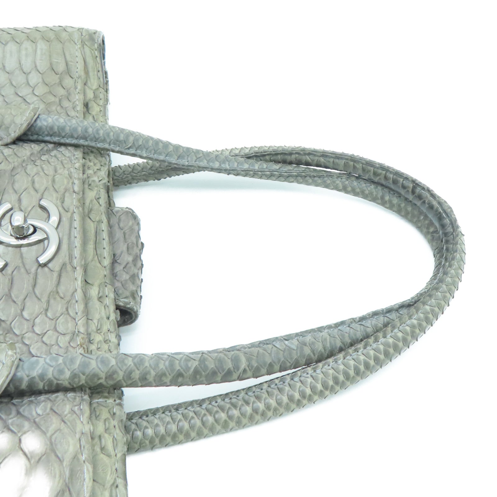 CHANEL [Sharp Discount] Snakeskin Leather Hand Bag Silver Buckle Hand Bag Gray