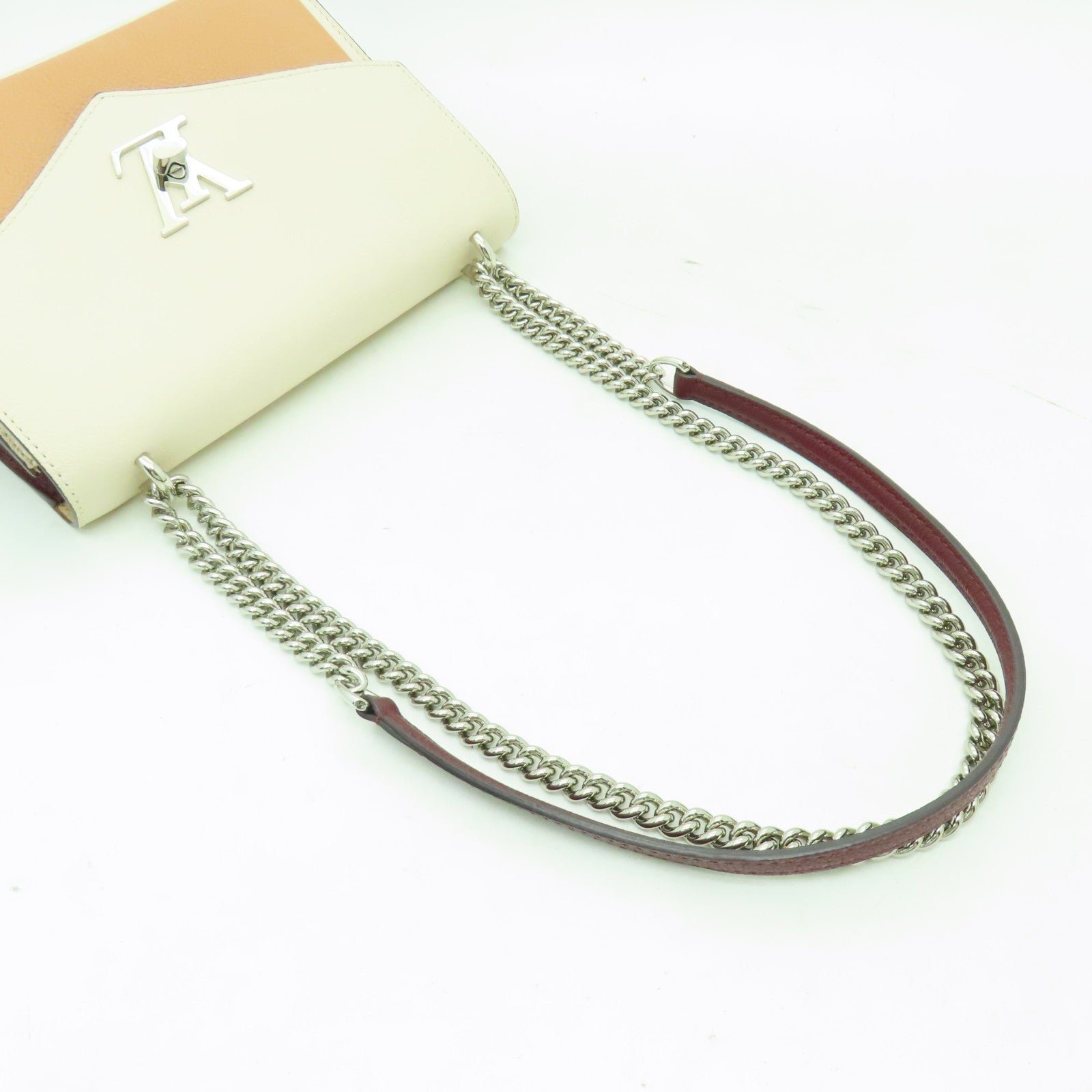 LOUIS VUITTON 牛皮皮革Mylockme BB銀扣肩背袋米色/紅色