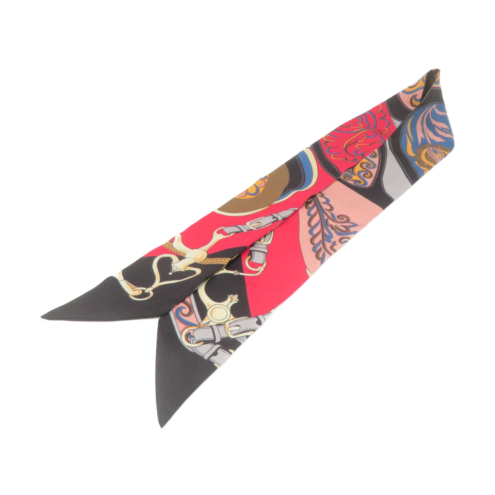 HERMES 絲質Twilly Scarf絲巾軍綠色/彩色