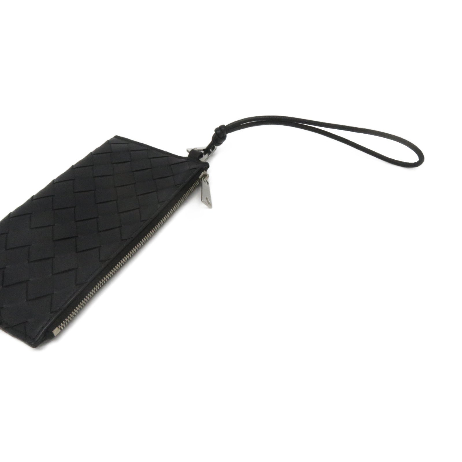 BOTTEGA VENETA 織紋皮革Pouch wallet拉鏈長錢包黑色
