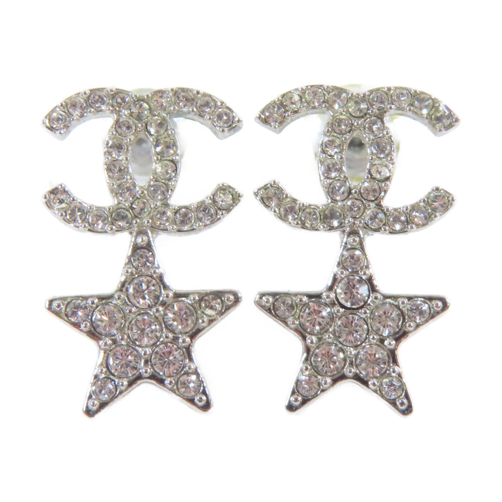 CHANEL 金屬/水晶Earrings耳環銀色