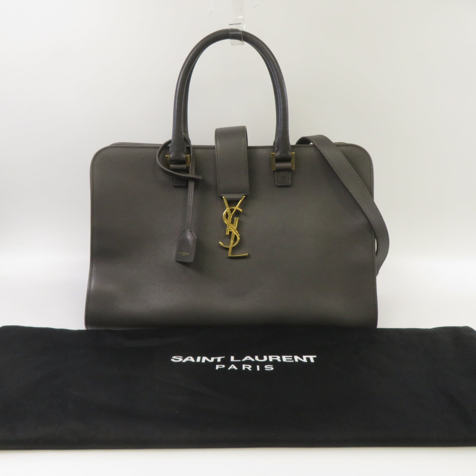 SAINT LAURENT 牛皮皮革2 Way Shoulder金扣手挽肩背兩用袋灰色