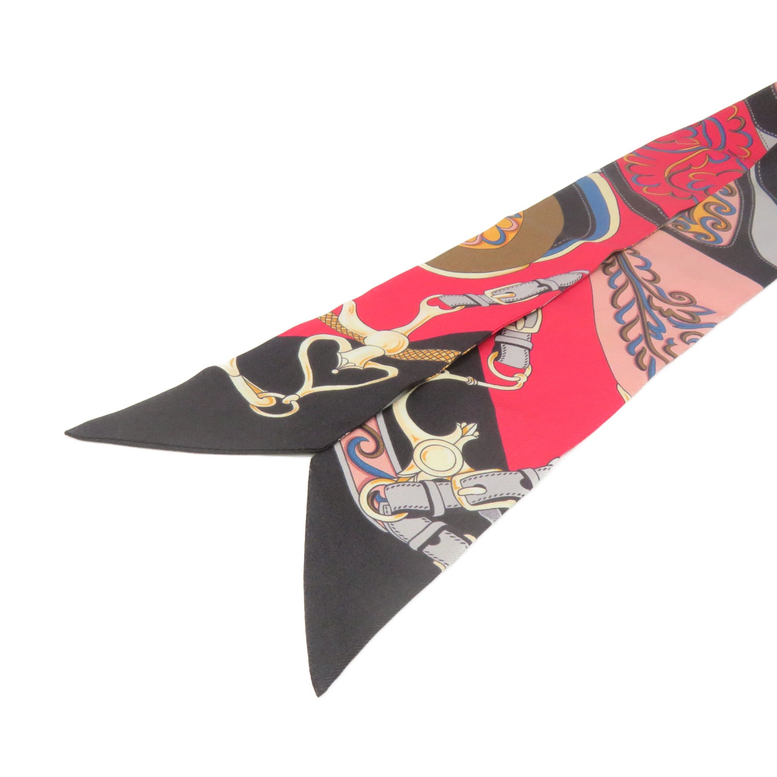 HERMES 絲質Twilly Scarf絲巾軍綠色/彩色