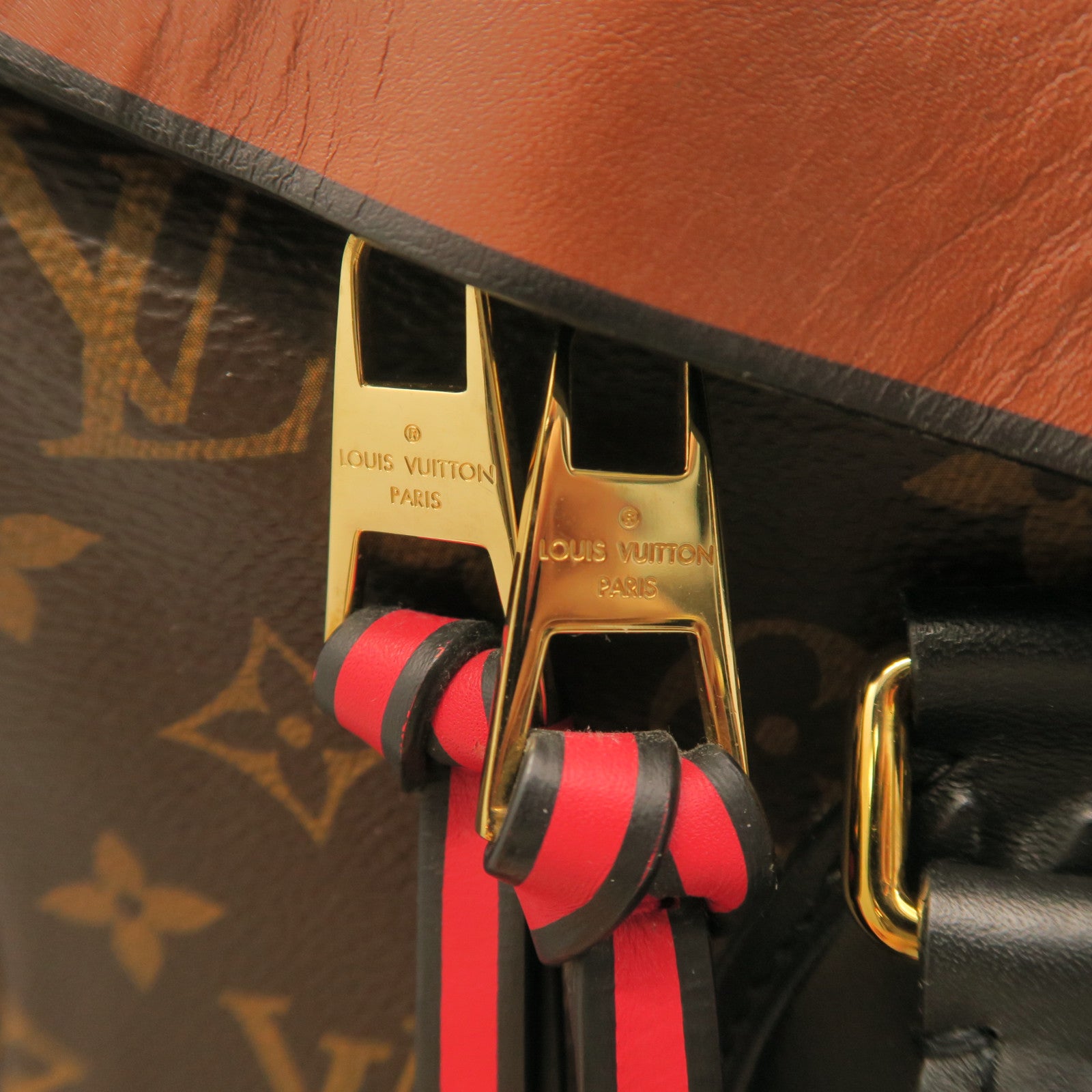 LOUIS VUITTON Monogram Tuileries 2 way Shoulder gold buckle handle shoulder bag brown