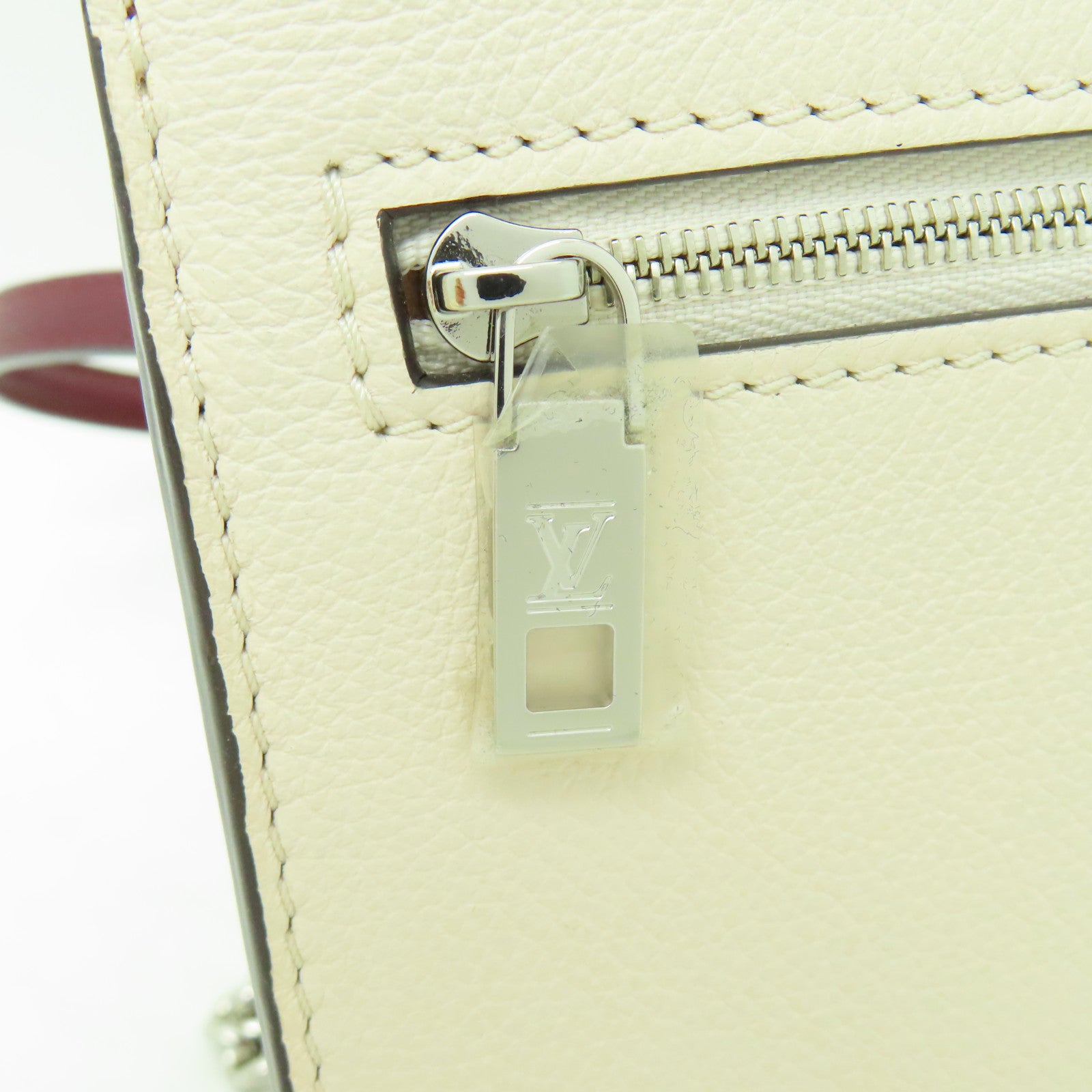 LOUIS VUITTON 牛皮皮革Mylockme BB銀扣肩背袋米色/紅色
