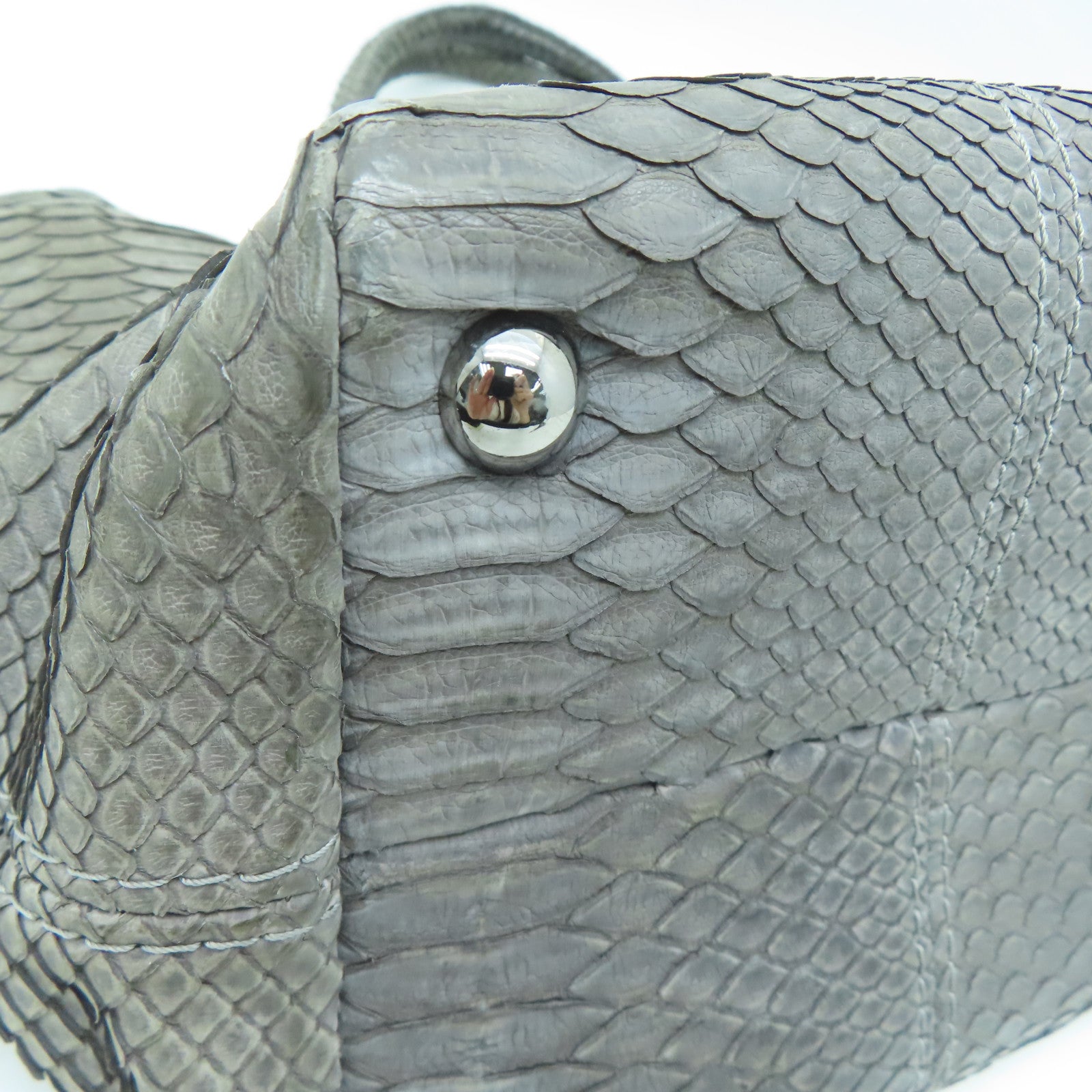 CHANEL [Sharp Discount] Snakeskin Leather Hand Bag Silver Buckle Hand Bag Gray
