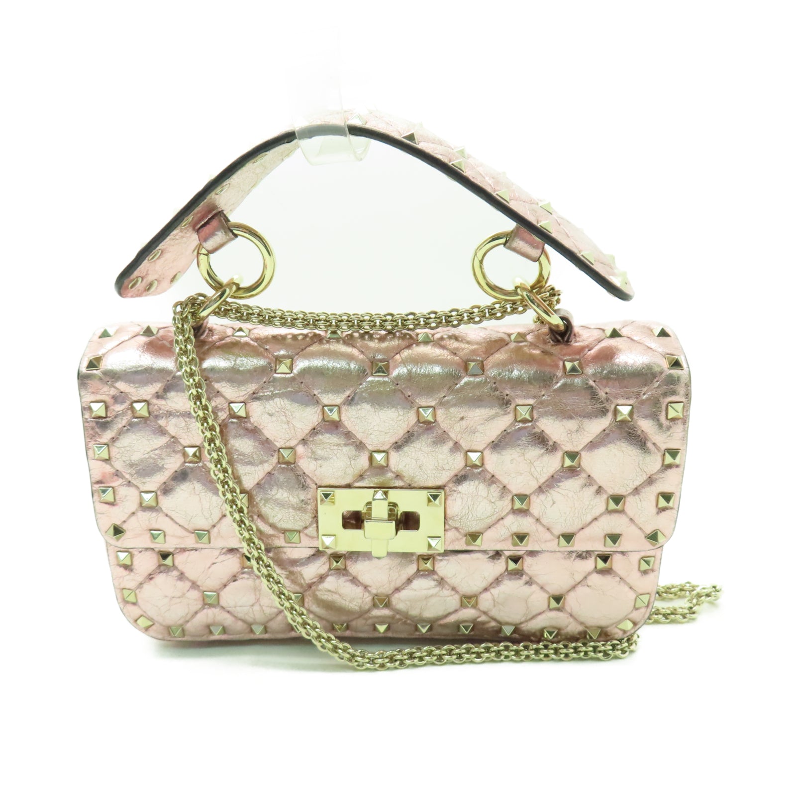 Valentino 羊皮皮革2 Way Shoulder金扣手挽肩背兩用袋粉紅色