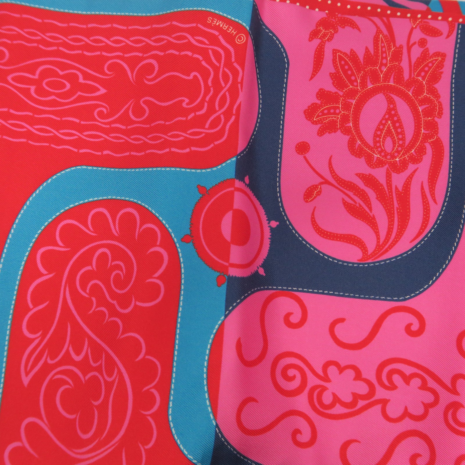HERMES Silk Maxi Twilly Scarf Red/Blue/Pink