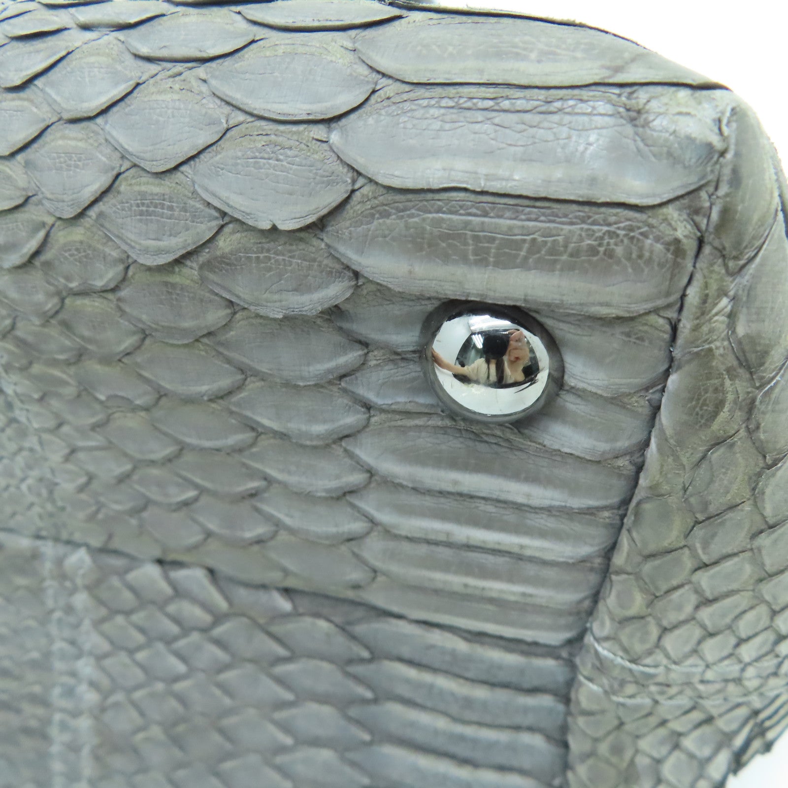 CHANEL [Sharp Discount] Snakeskin Leather Hand Bag Silver Buckle Hand Bag Gray