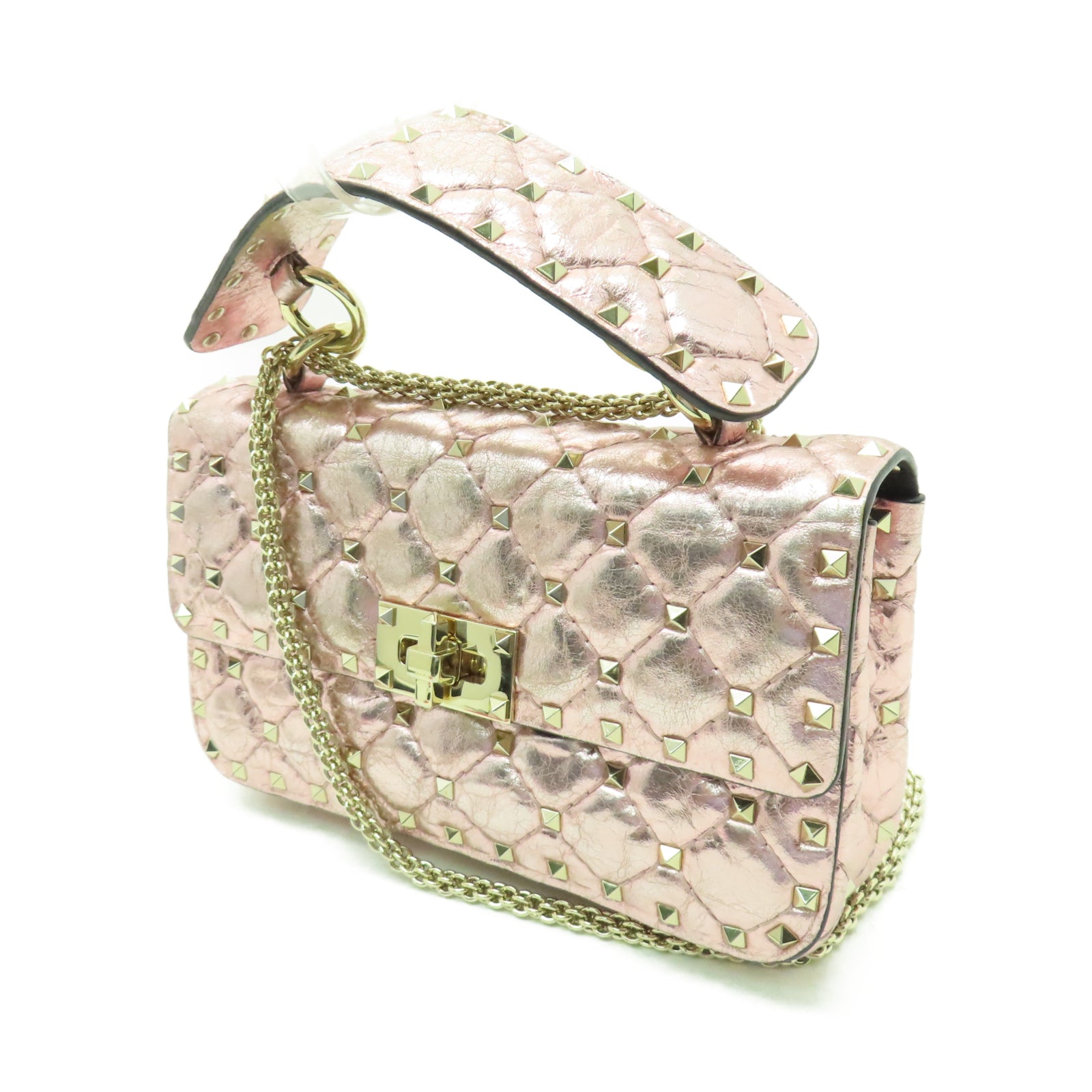 Valentino 羊皮皮革2 Way Shoulder金扣手挽肩背兩用袋粉紅色
