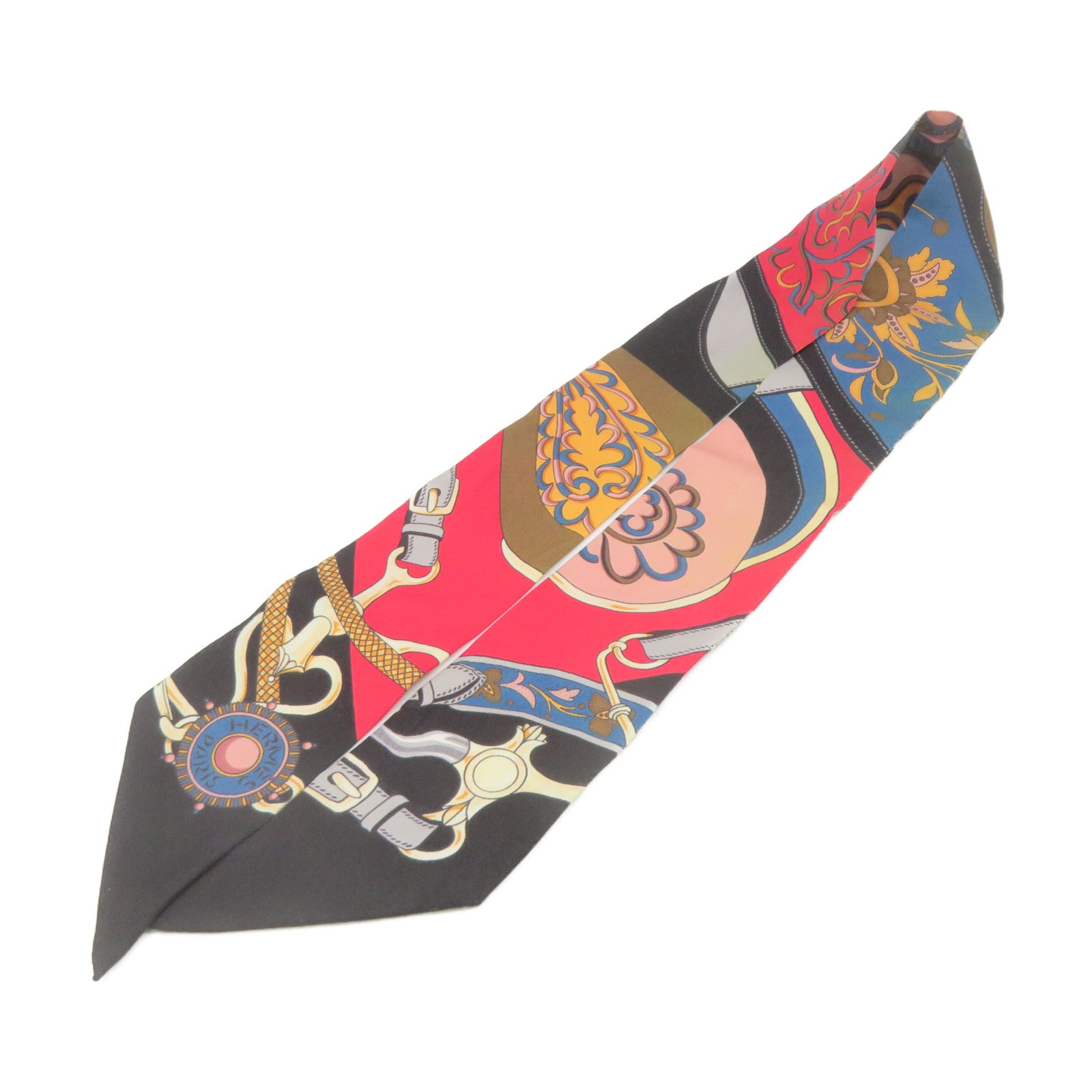 HERMES 絲質Twilly Scarf絲巾軍綠色/彩色