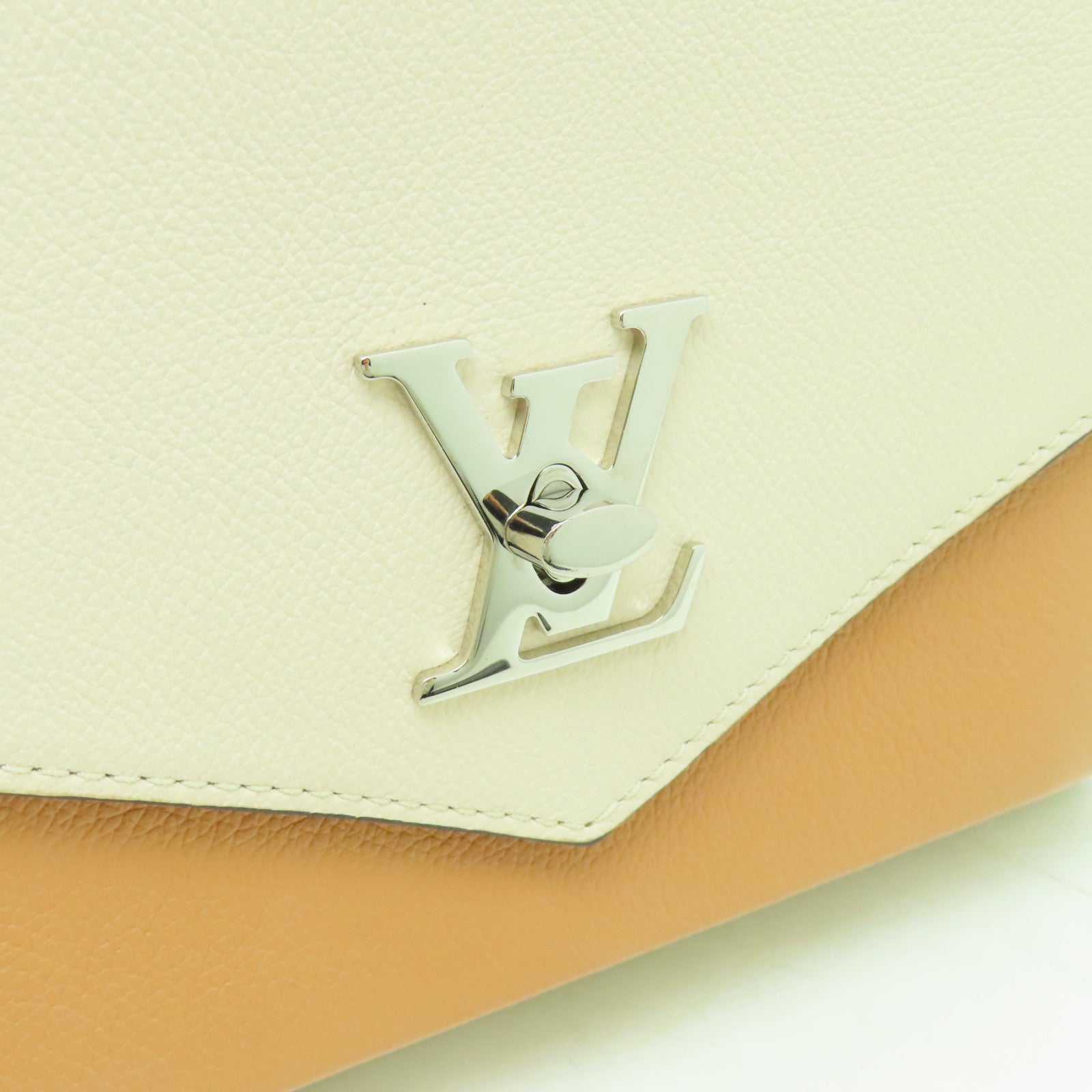 LOUIS VUITTON 牛皮皮革Mylockme BB銀扣肩背袋米色/紅色