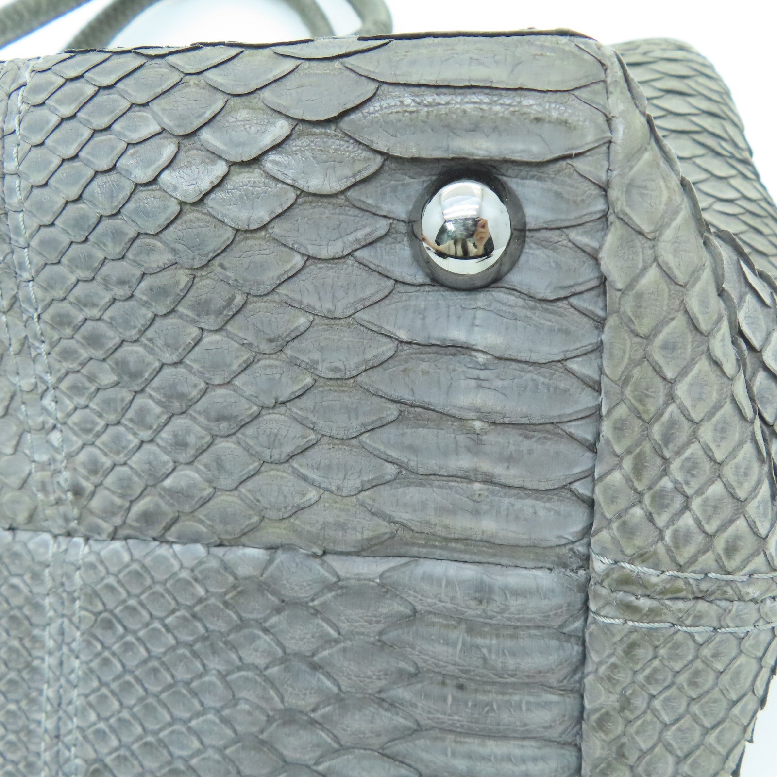 CHANEL [Sharp Discount] Snakeskin Leather Hand Bag Silver Buckle Hand Bag Gray