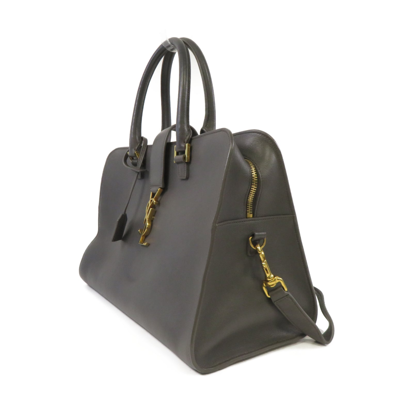 SAINT LAURENT 牛皮皮革2 Way Shoulder金扣手挽肩背兩用袋灰色