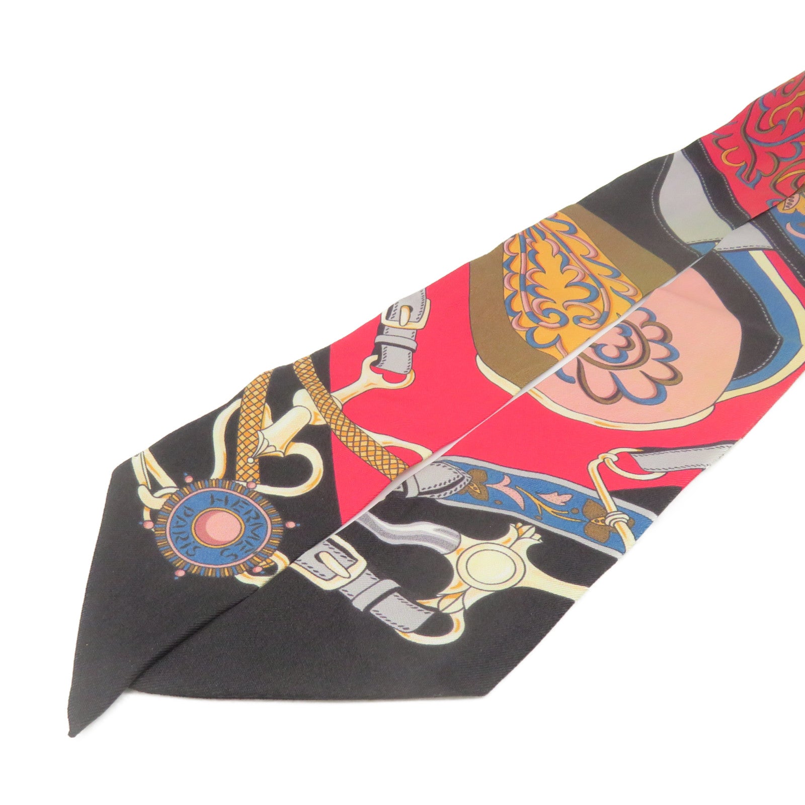 HERMES 絲質Twilly Scarf絲巾軍綠色/彩色