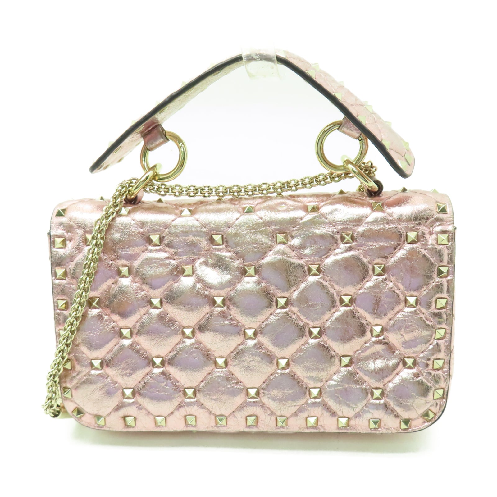 Valentino 羊皮皮革2 Way Shoulder金扣手挽肩背兩用袋粉紅色