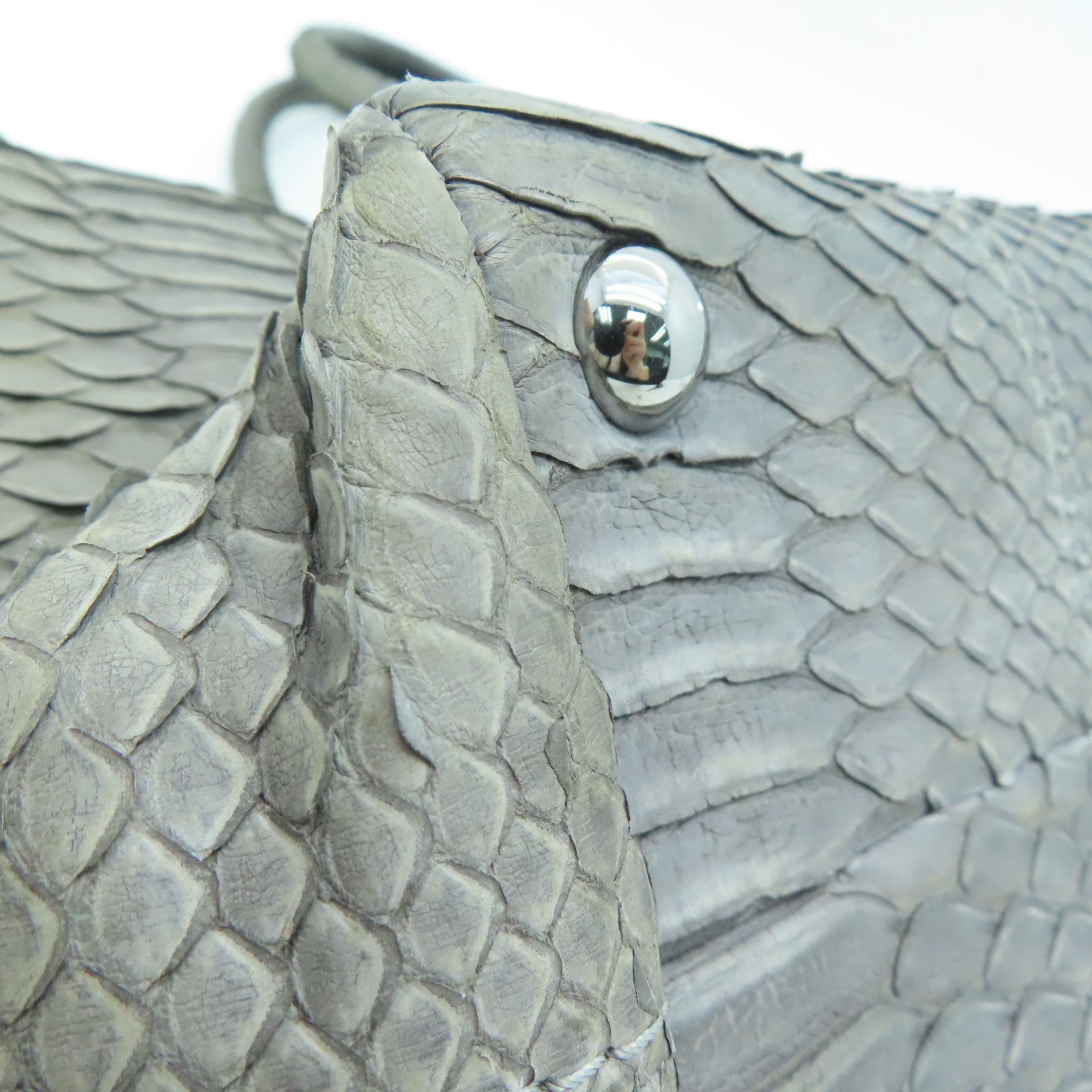CHANEL [Sharp Discount] Snakeskin Leather Hand Bag Silver Buckle Hand Bag Gray