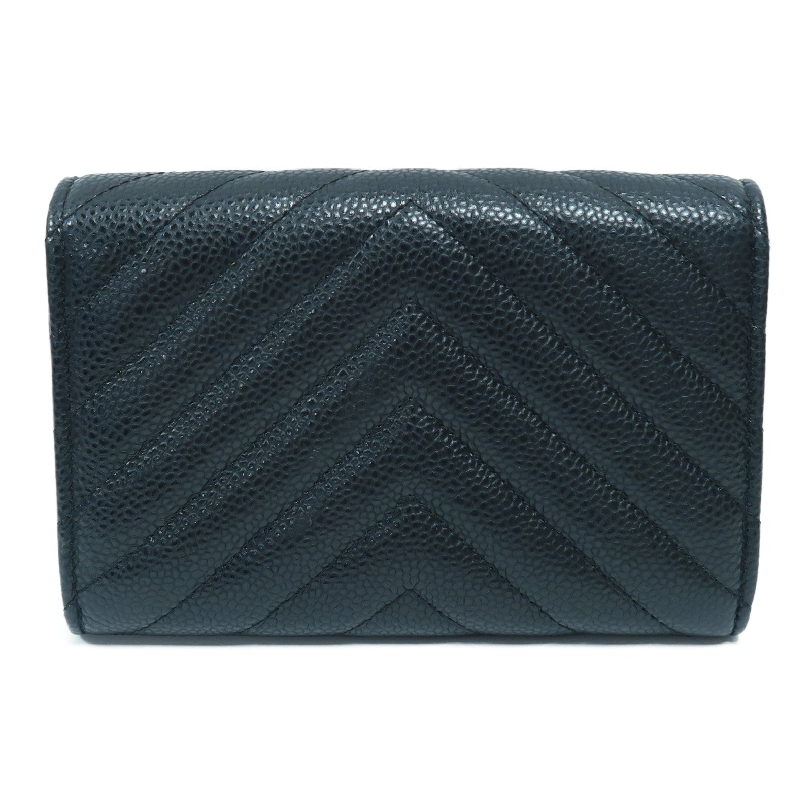 CHANEL 斜紋Caviar皮革Wallet銀扣錢包黑色
