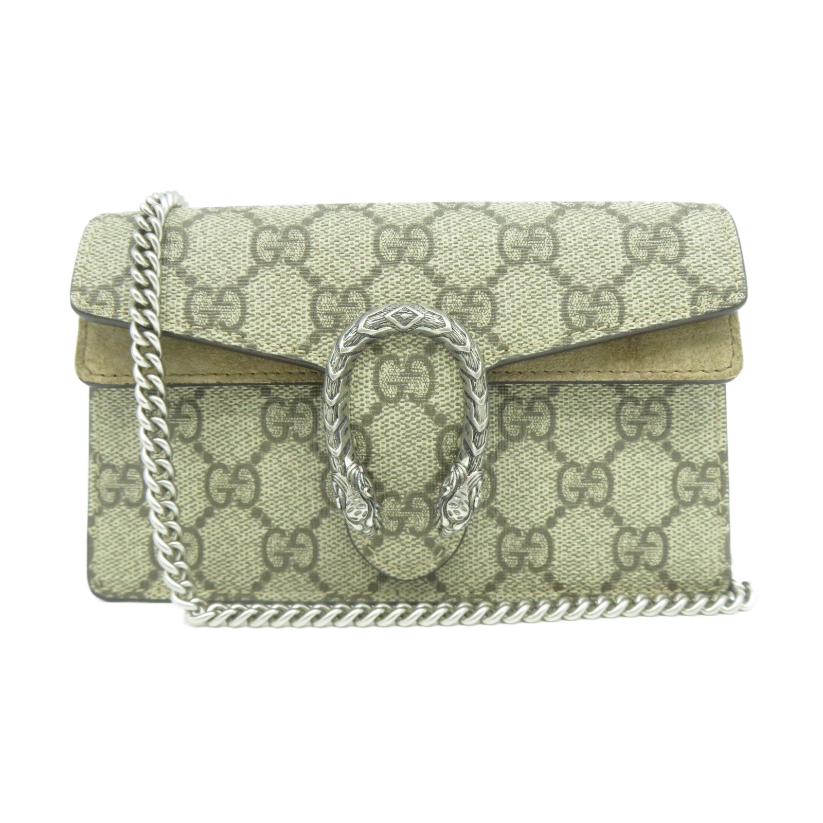 GUCCI 塗層帆布/絨布Dionysus Mini銀扣鏈帶肩背袋啡色