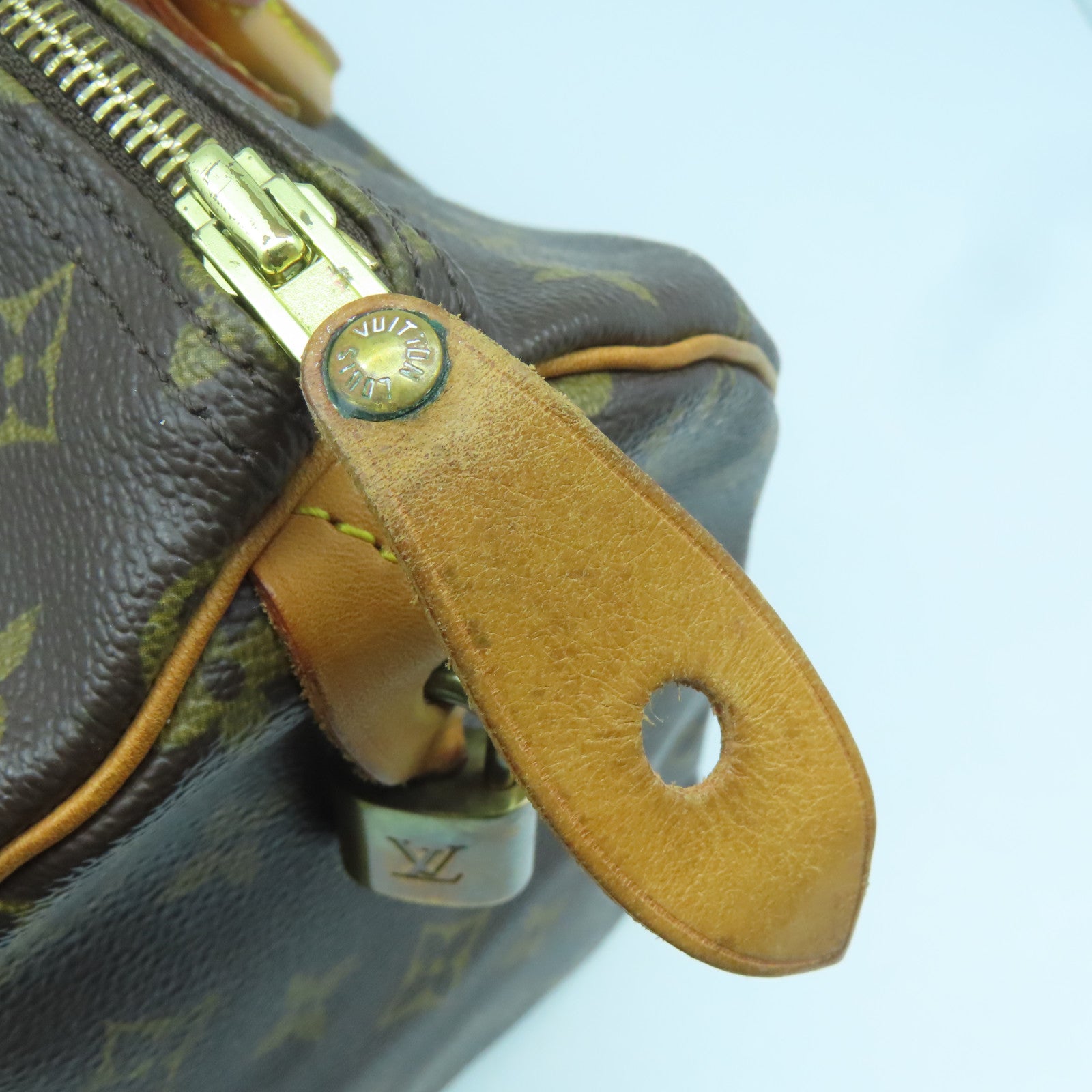LOUIS VUITTON Monogram Speedy 30 Gold Buckle Bag Brown