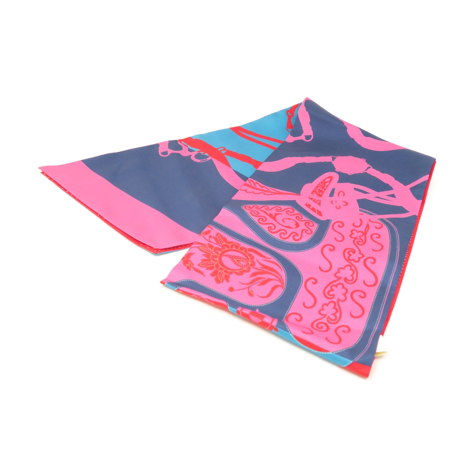 HERMES Silk Maxi Twilly Scarf Red/Blue/Pink
