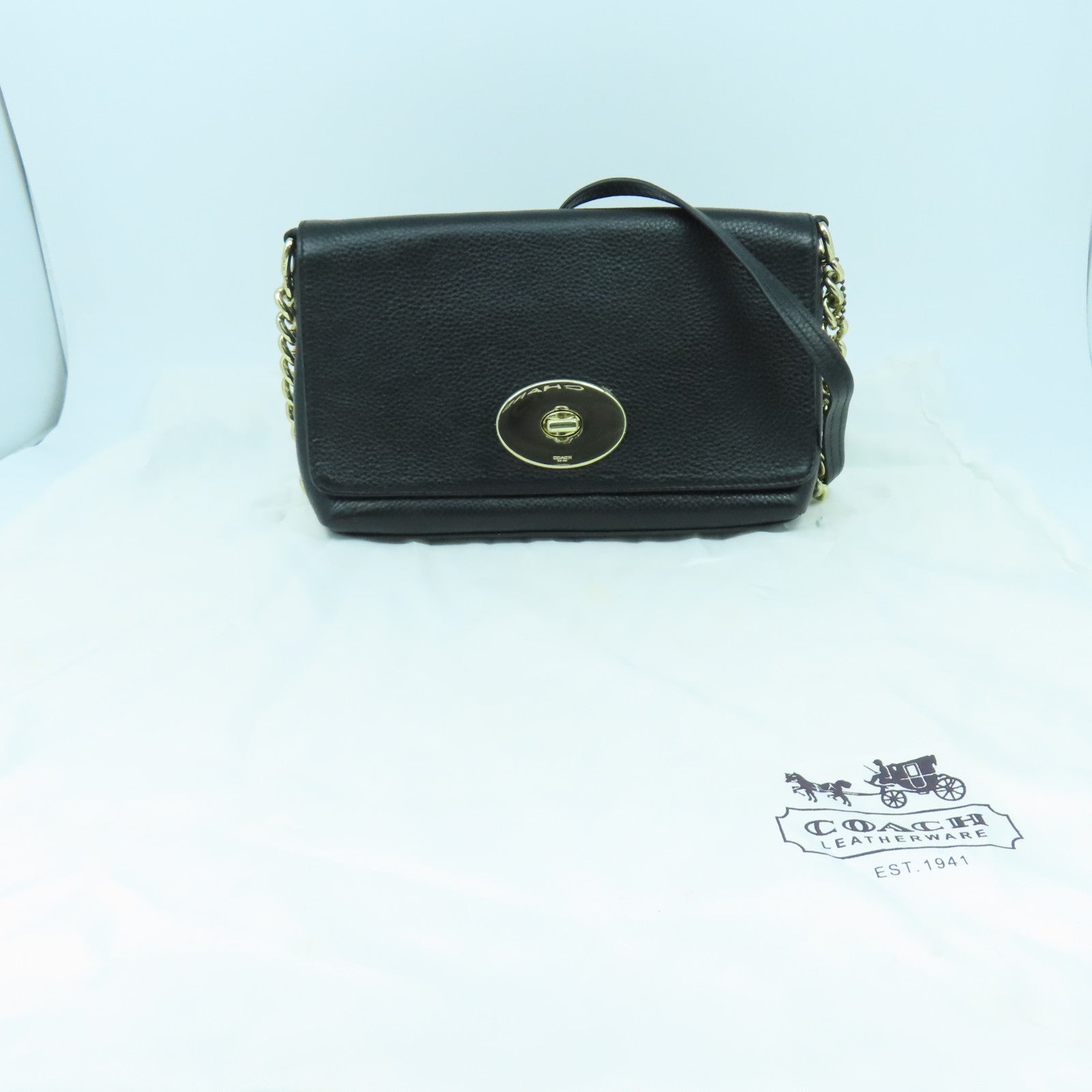 COACH 【激減優惠】牛皮皮革Chain Shoulder Bag金扣鏈帶肩背袋黑色