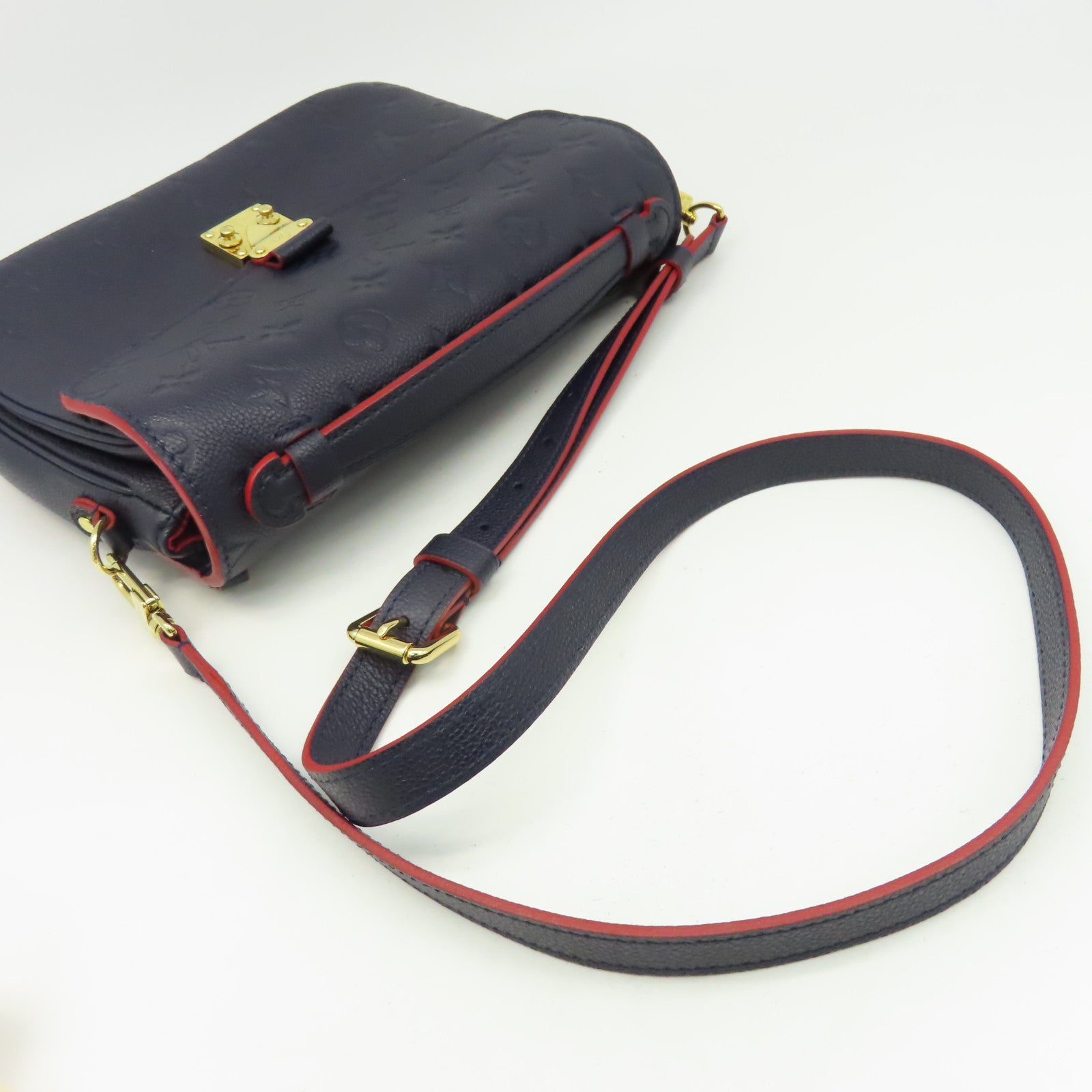 LOUIS VUITTON Monogram Empreinte Pochette Metis金扣手挽肩背兩用袋深藍色